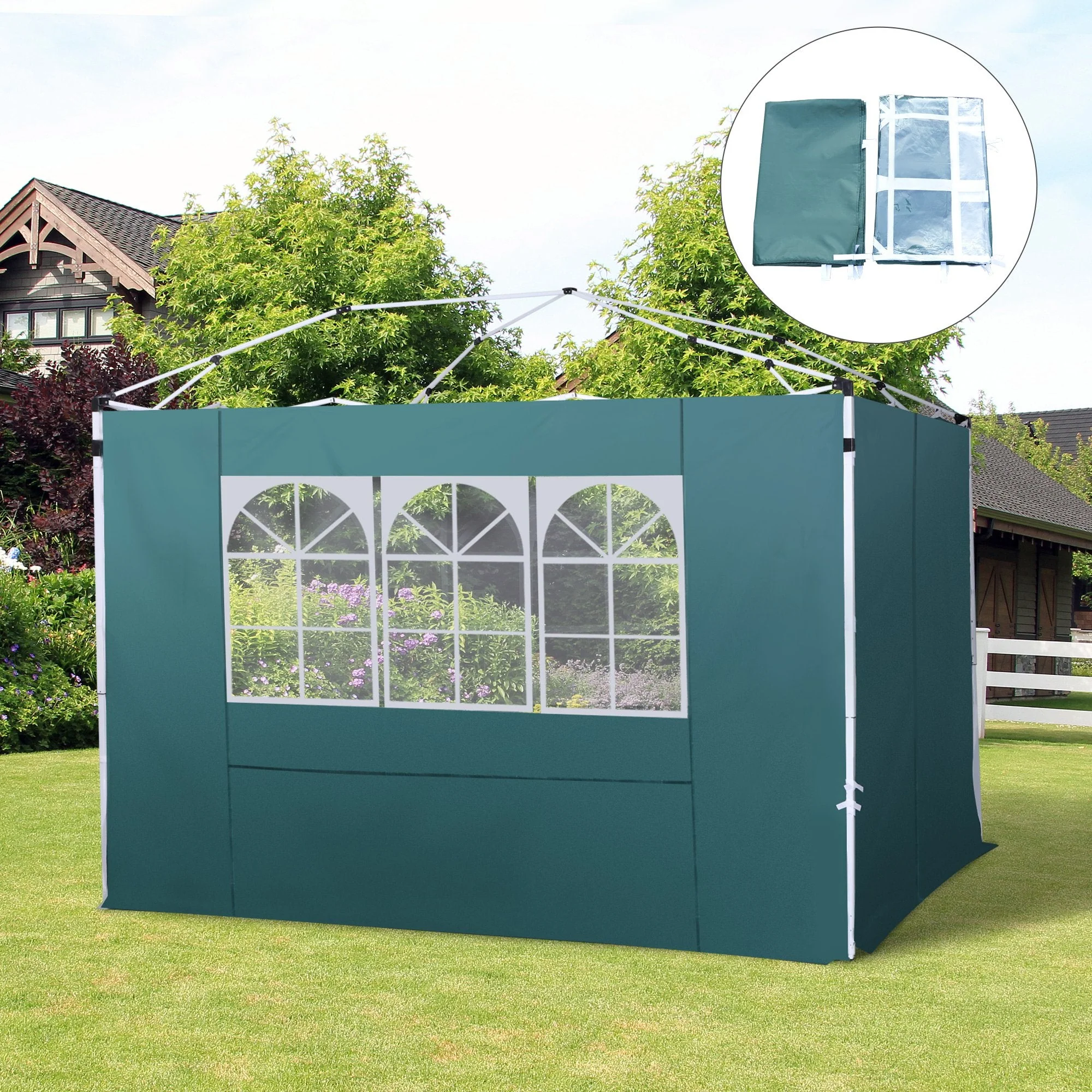 3 Meters Gazebo Replaceable Exchangeable Side Panel Wall Panels Walls With Window 3 colours Green - Image 2