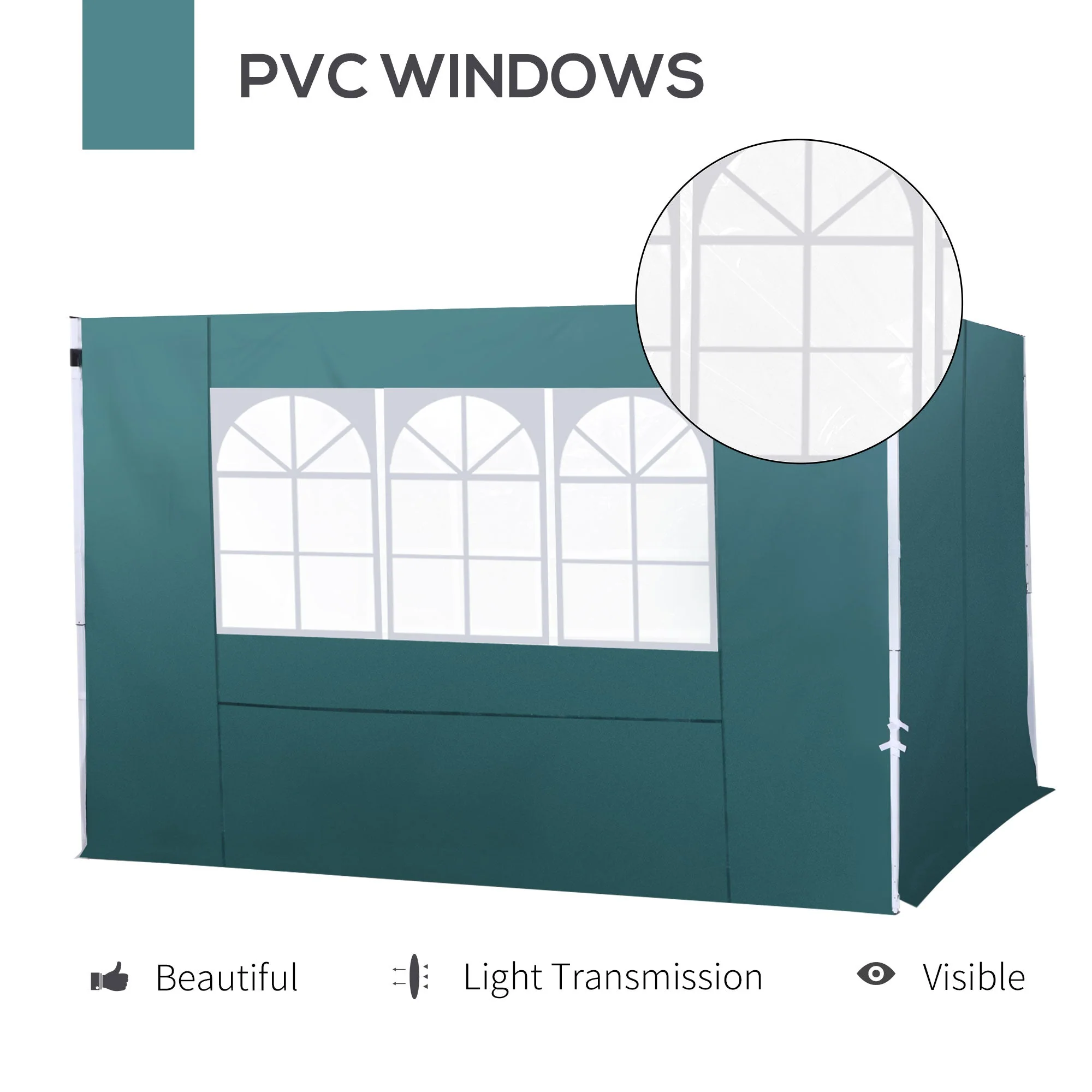 3 Meters Gazebo Replaceable Exchangeable Side Panel Wall Panels Walls With Window 3 colours Green - Image 5
