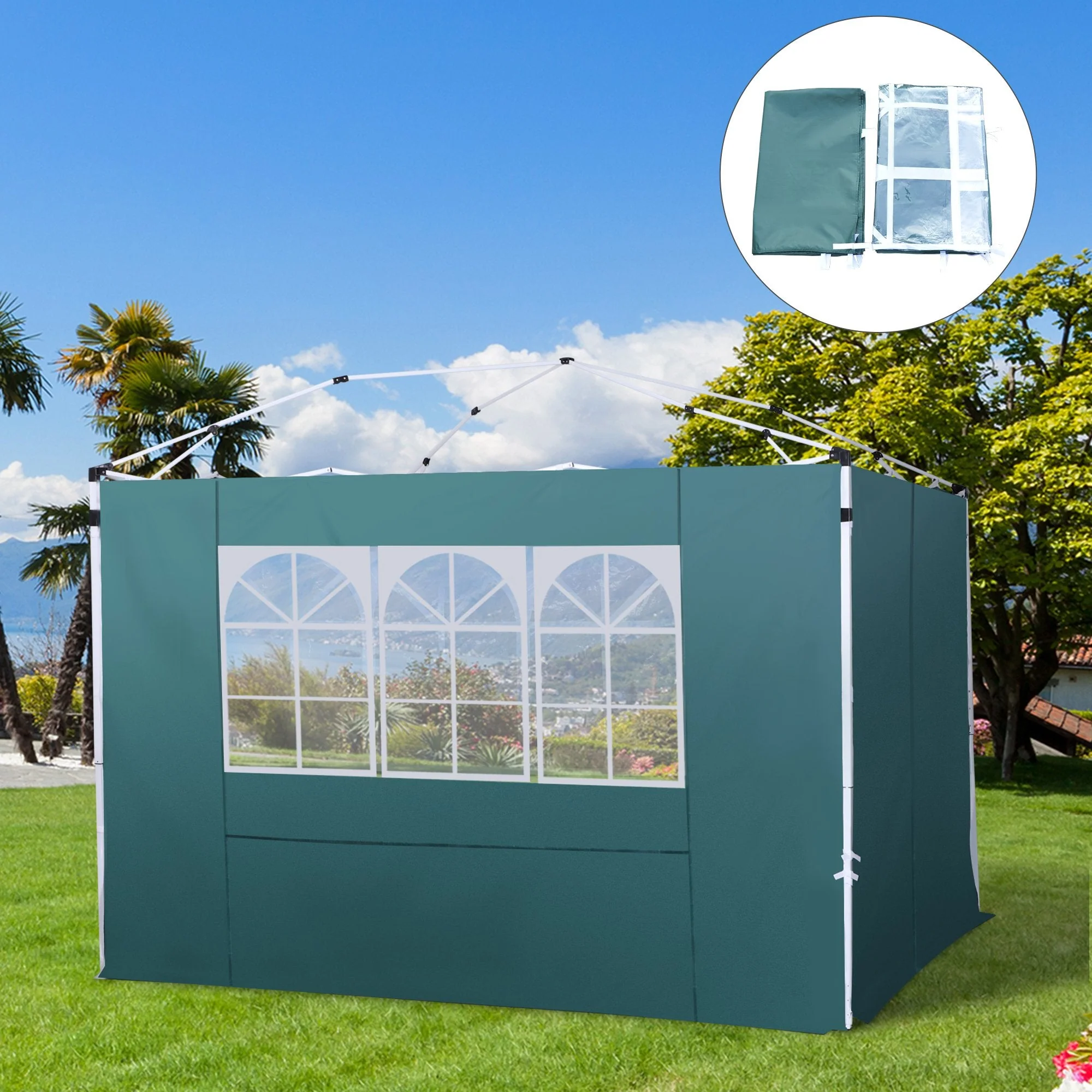 3 Meters Gazebo Replaceable Exchangeable Side Panel Wall Panels Walls With Window 3 colours Green - Image 9