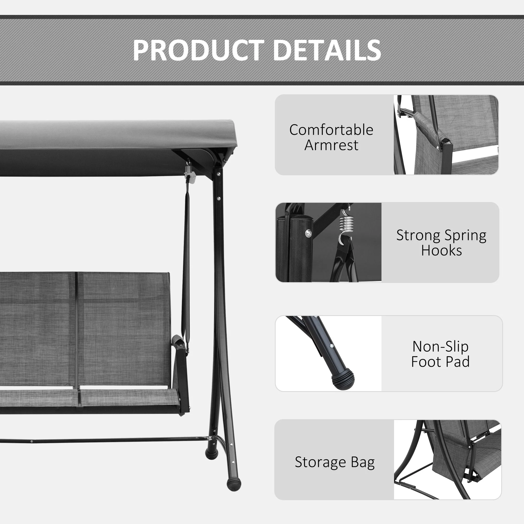 3 Person Outdoor Patio Porch Swing Chair with High Back Design - Image 6
