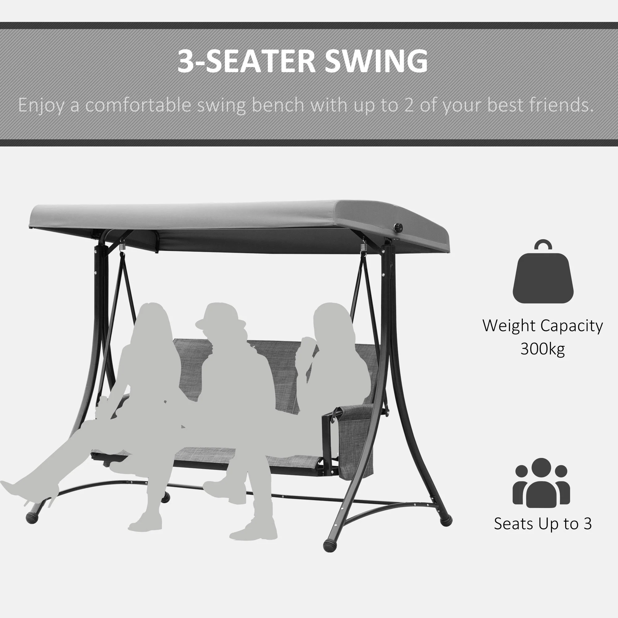 3 Person Outdoor Patio Porch Swing Chair with High Back Design - Image 7