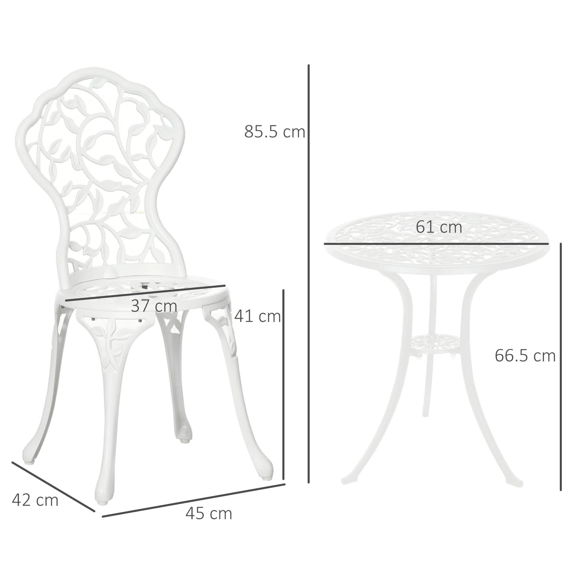 3-Piece Aluminium Bistro Set Garden Furniture Dining Table Chairs Antique Outdoor Seat Patio Seater White - Image 2