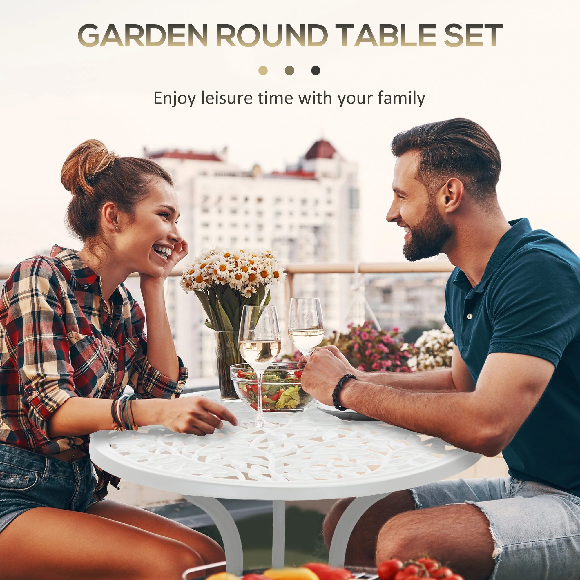 3-Piece Aluminium Bistro Set Garden Furniture Dining Table Chairs Antique Outdoor Seat Patio Seater White - Image 5