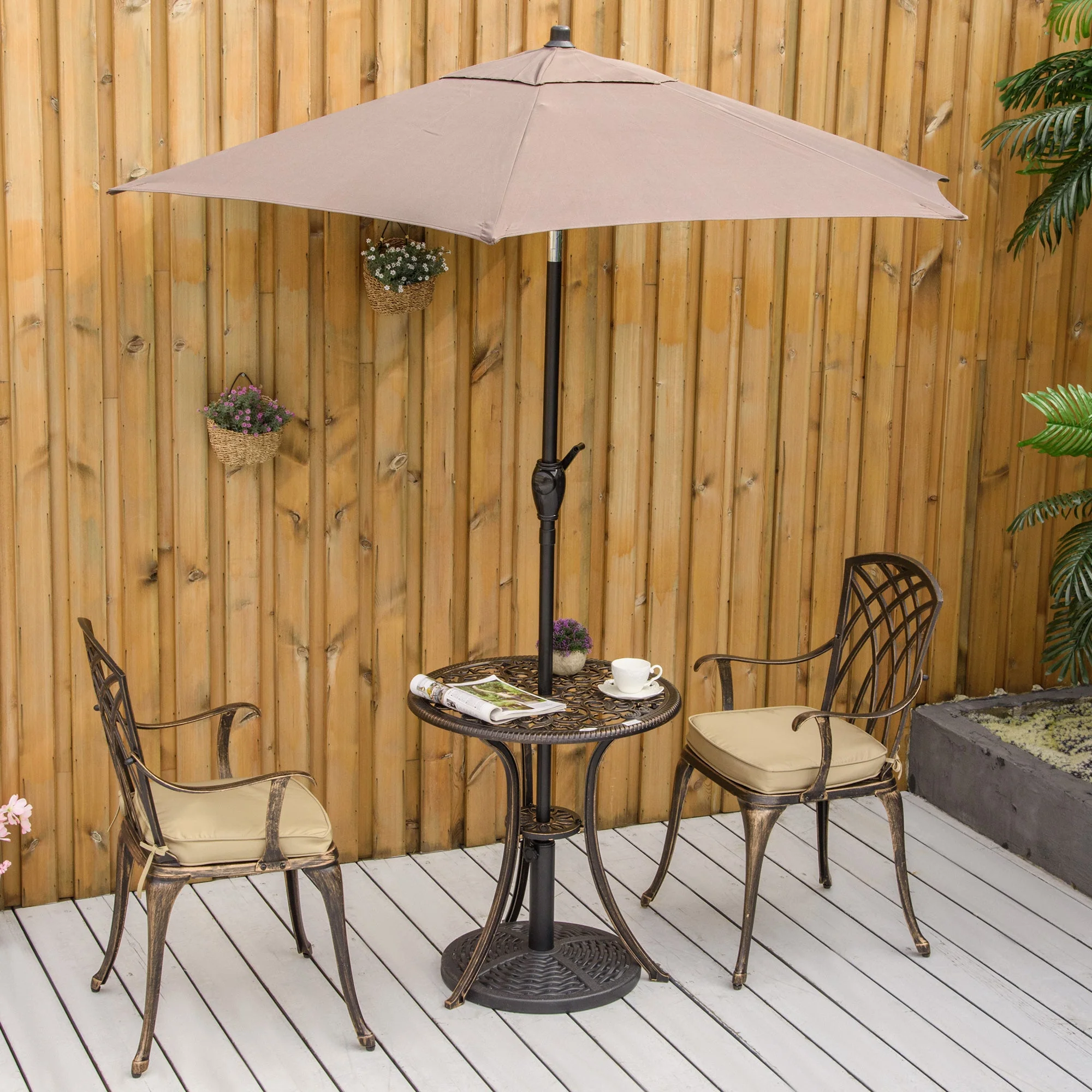 3-Piece Cast Aluminium Garden Bistro Set for 2 with Parasol Hole - Image 2