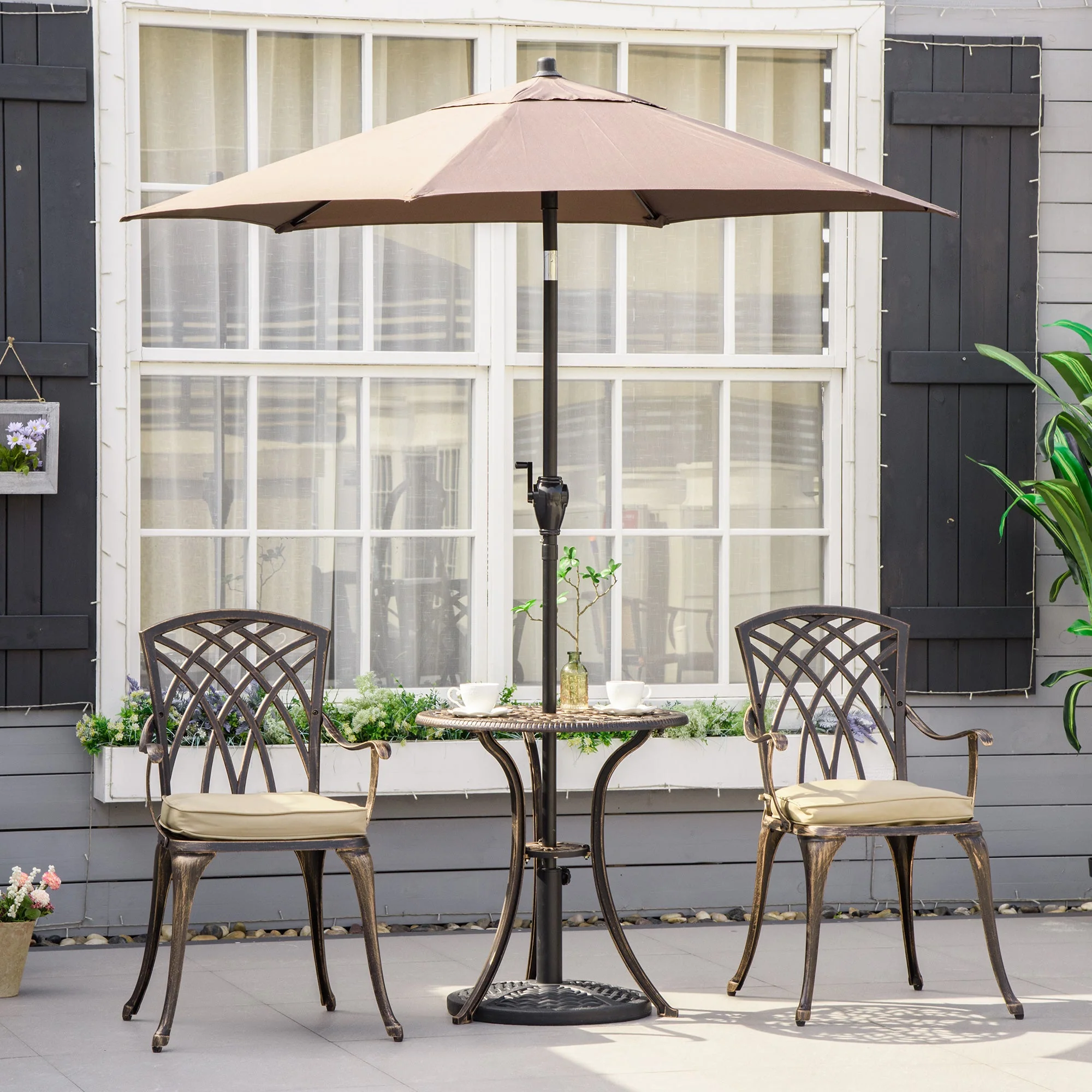 3-Piece Cast Aluminium Garden Bistro Set for 2 with Parasol Hole - Image 9