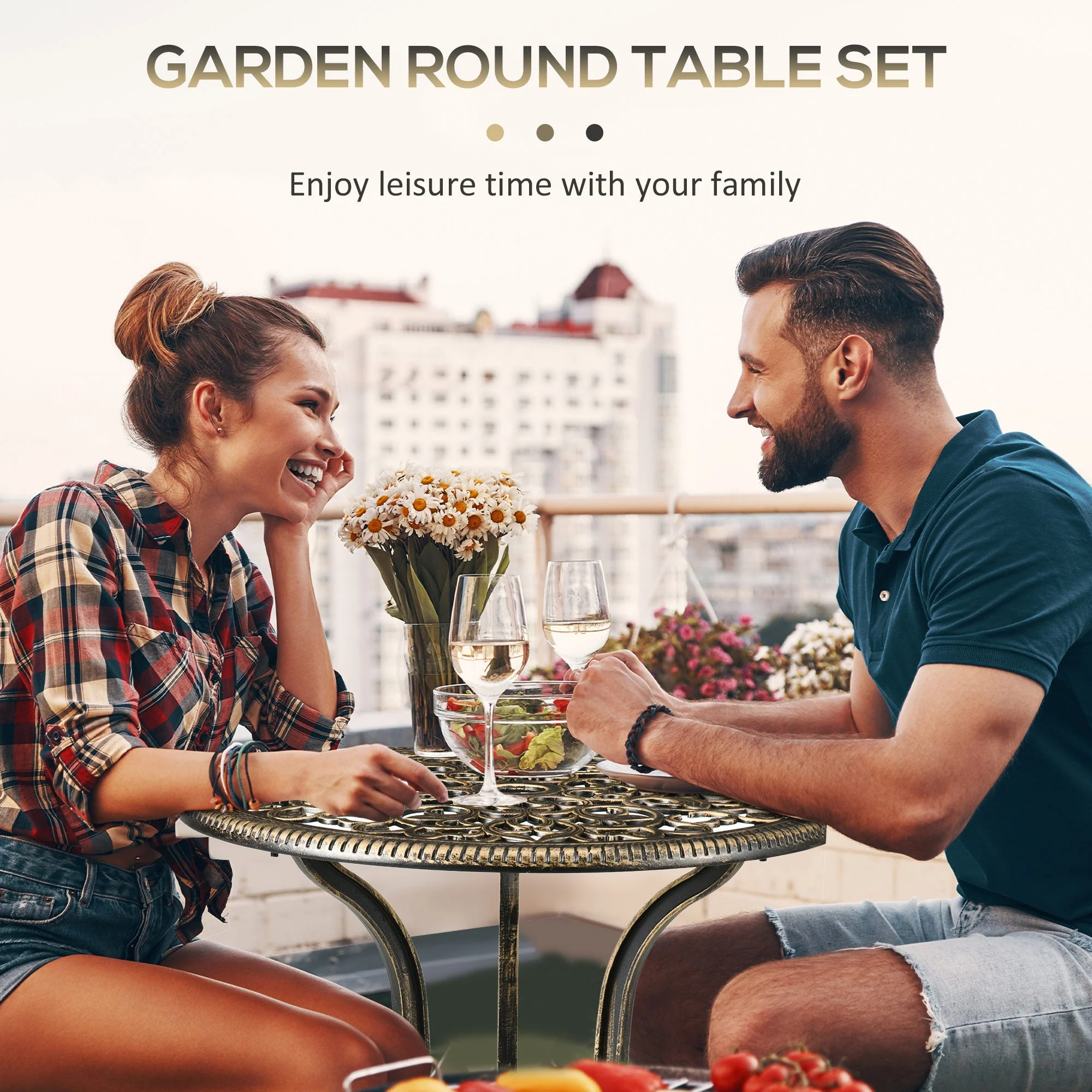 3-Piece Cast Aluminium Garden Bistro Set for 3 with Parasol Hole - Image 6