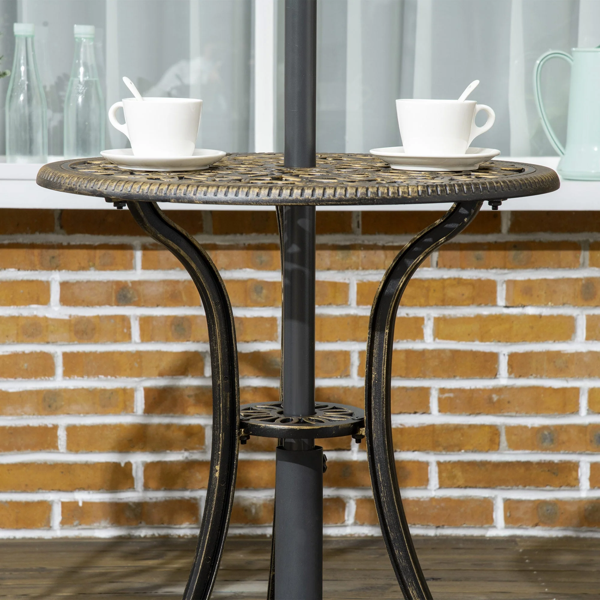 3-Piece Cast Aluminium Garden Bistro Set for 3 with Parasol Hole - Image 8