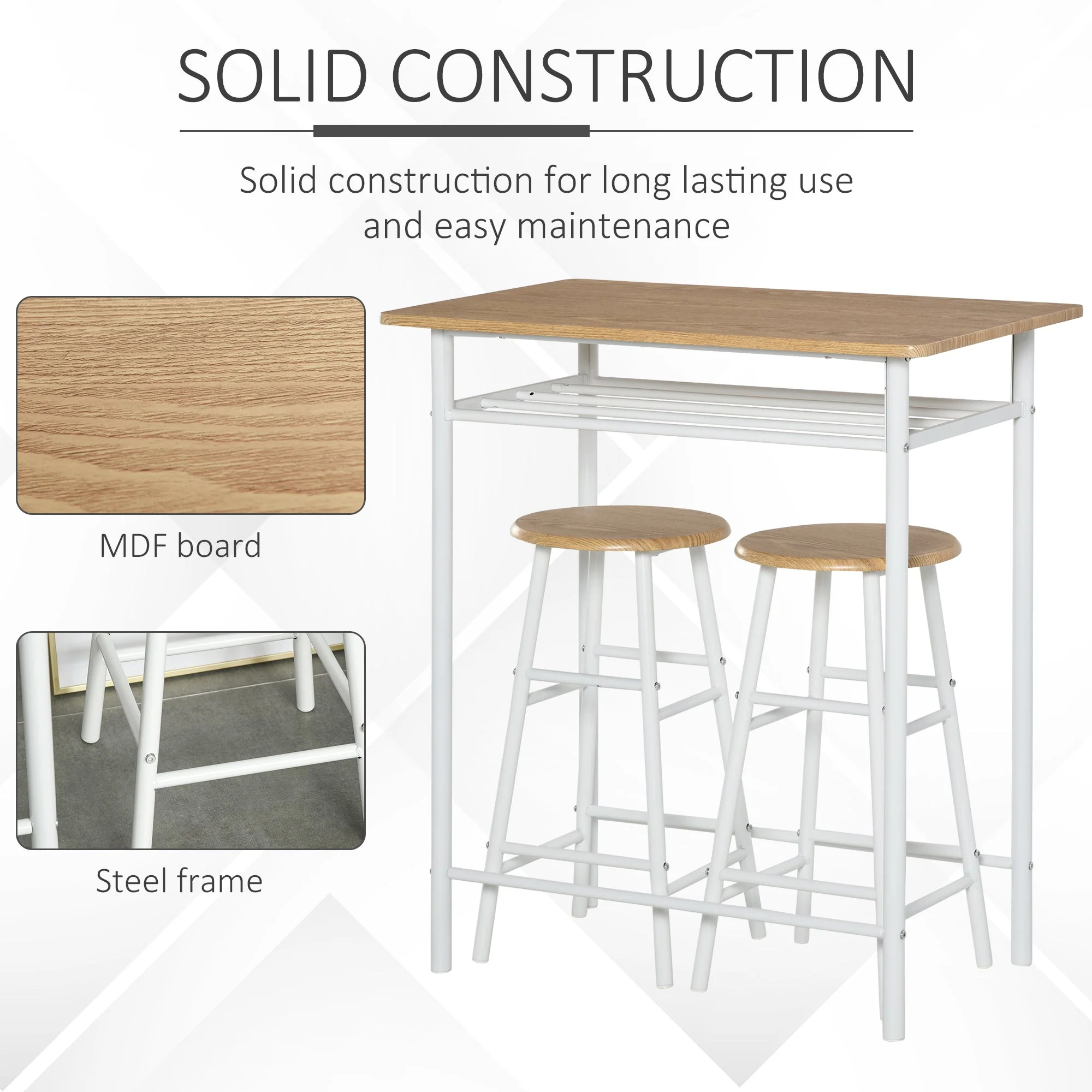 3-Piece Dining Kitchen Set with 1 Table and 2 Matching Chairs for Home Pub Cafe - Image 6