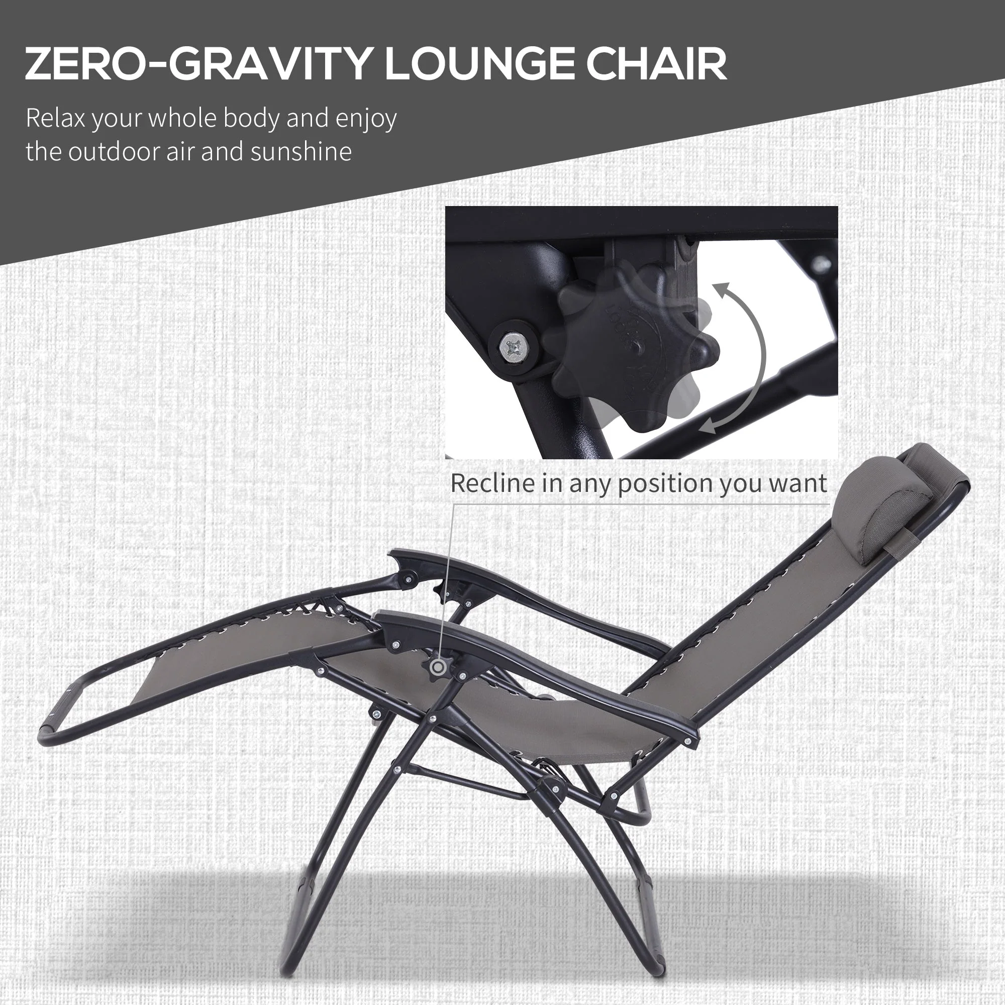 3-Piece Folding Zero Gravity Chairs Sun Lounger Table Set w/ Cup Holders Reclining Garden Yard Pool - Image 3