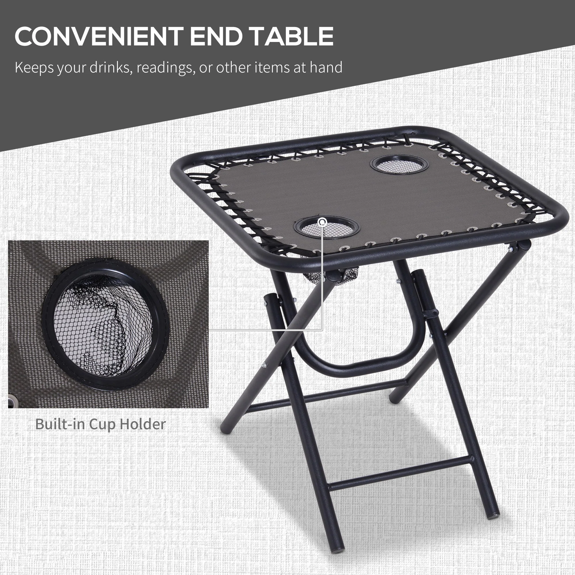 3-Piece Folding Zero Gravity Chairs Sun Lounger Table Set w/ Cup Holders Reclining Garden Yard Pool - Image 4