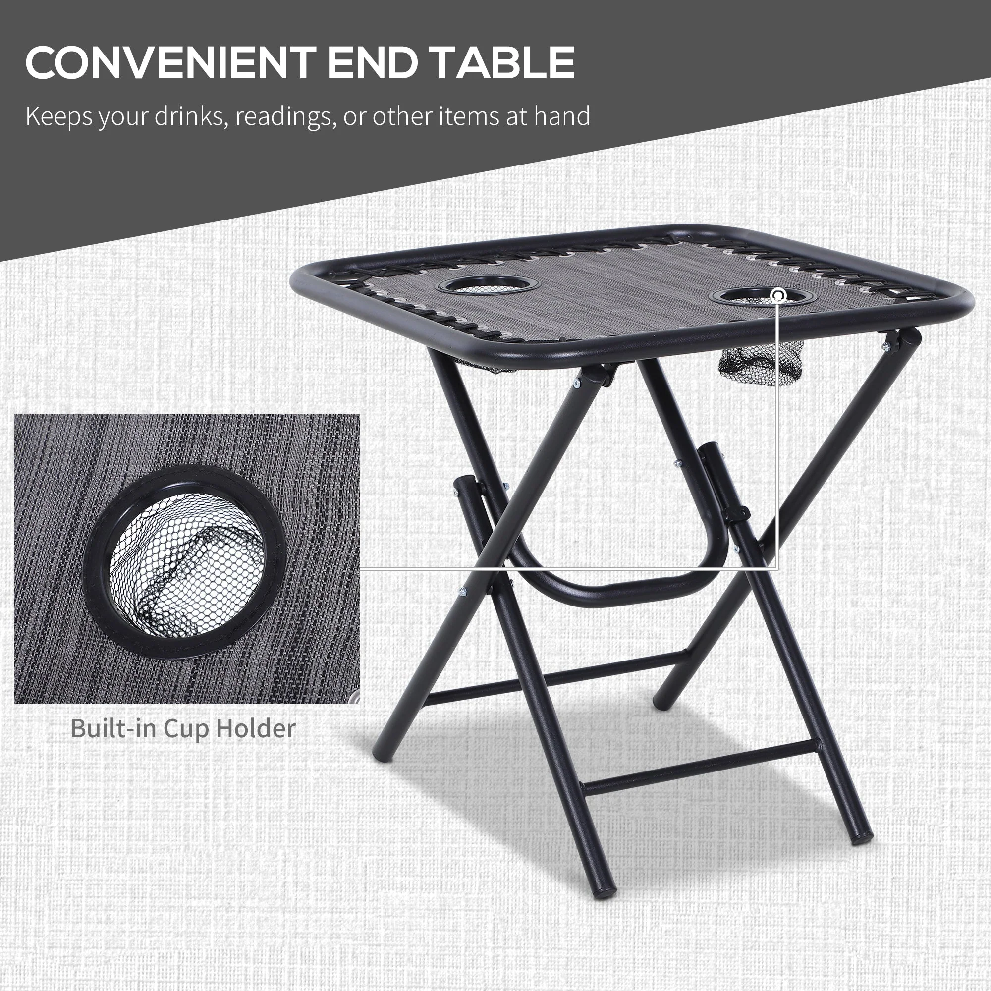 3-Piece Folding Zero Gravity Chairs Sun Lounger Table Set w/ Cup Holders Reclining Garden Yard Pool - Image 5