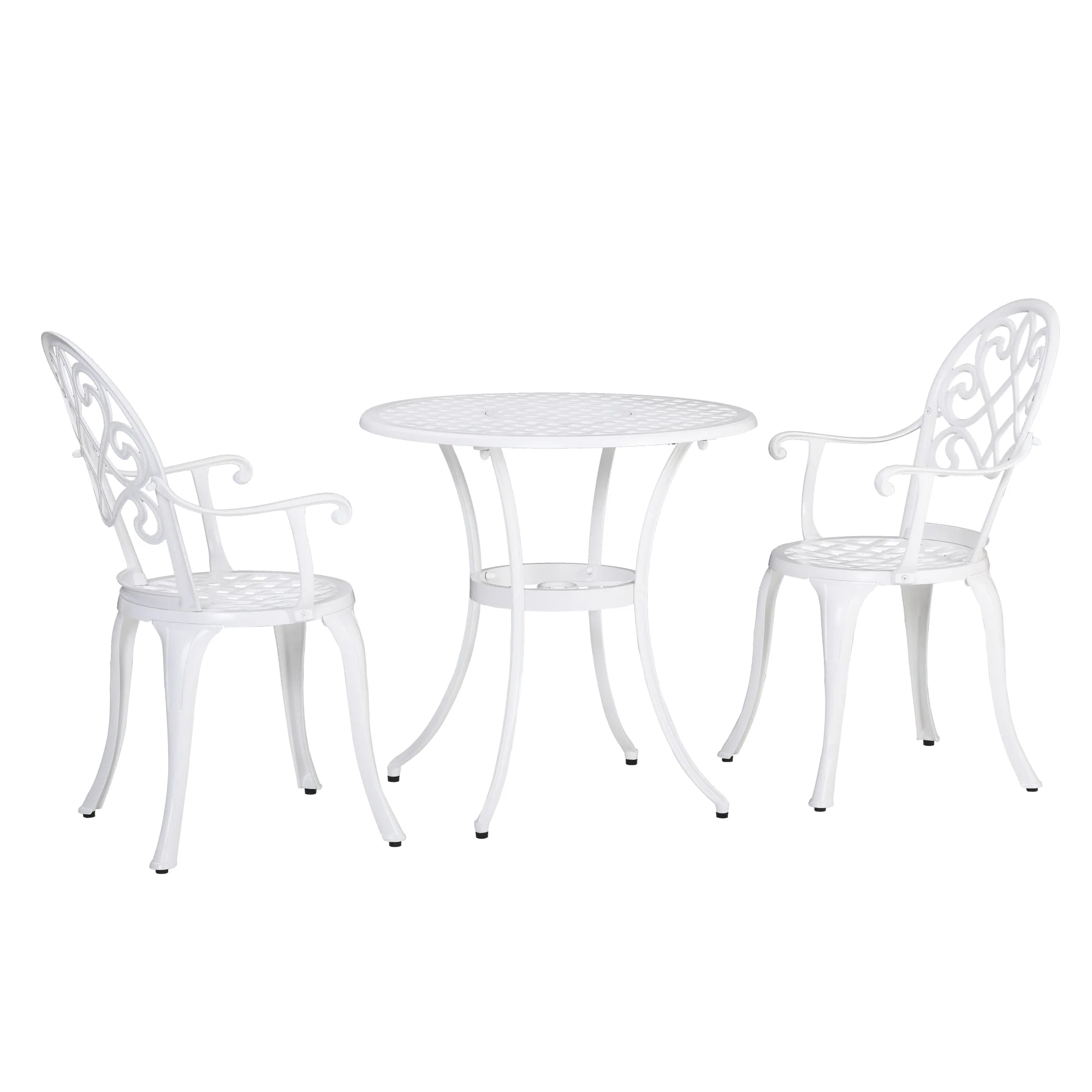 3-Piece Garden Bistro Set Cast Aluminium Round Table with 2 Chairs for Outdoor Patio Balcony White - Image 7