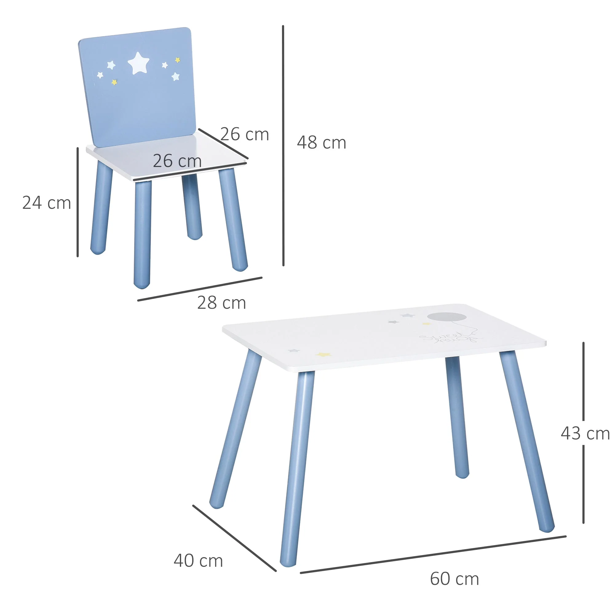 3-Piece Kids Table & Chairs Set w/ Wood Legs Safe Corners Cute Stars Seating Mini Furniture Home Playroom Bedroom Dining Room Blue - Image 3