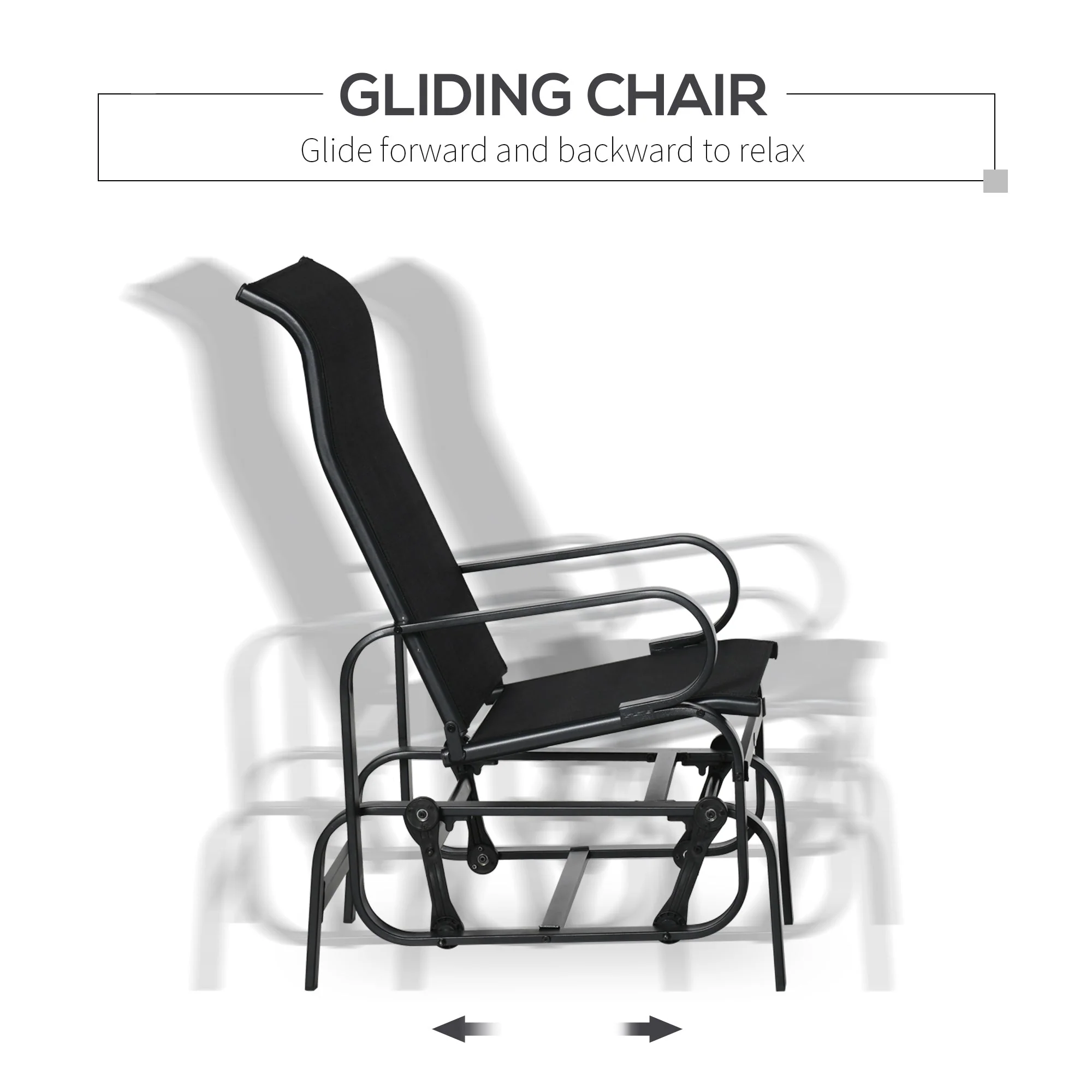 3-Piece Metal Outdoor Gliding Rocking Chair With Tea Table Patio Garden Comfortable Swing Chair Black - Image 4