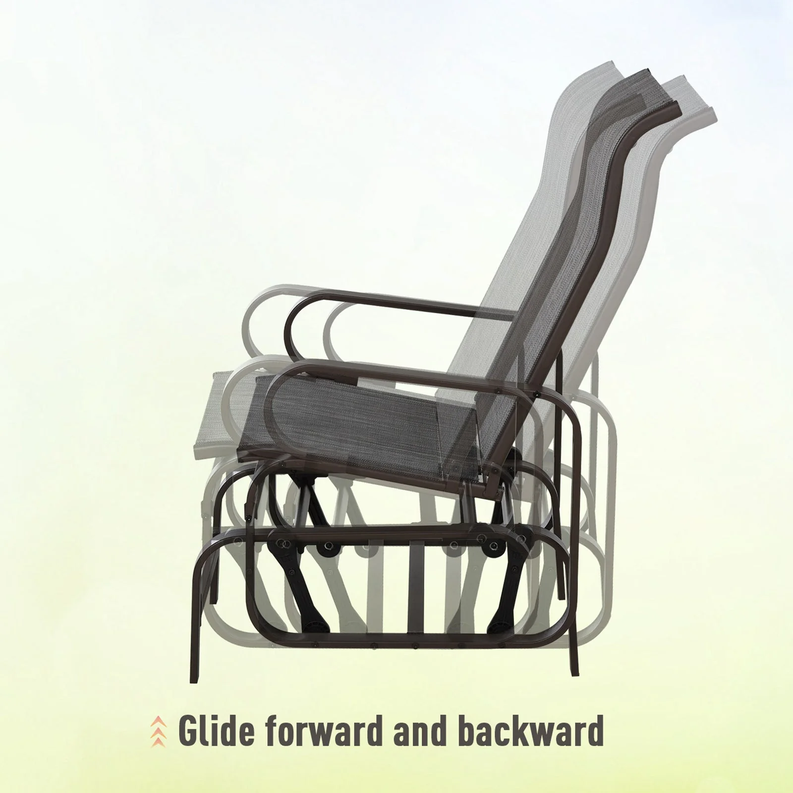 3-Piece Metal Outdoor Gliding Rocking Chair With Tea Table Patio Garden Comfortable Swing Chair Brown - Image 6