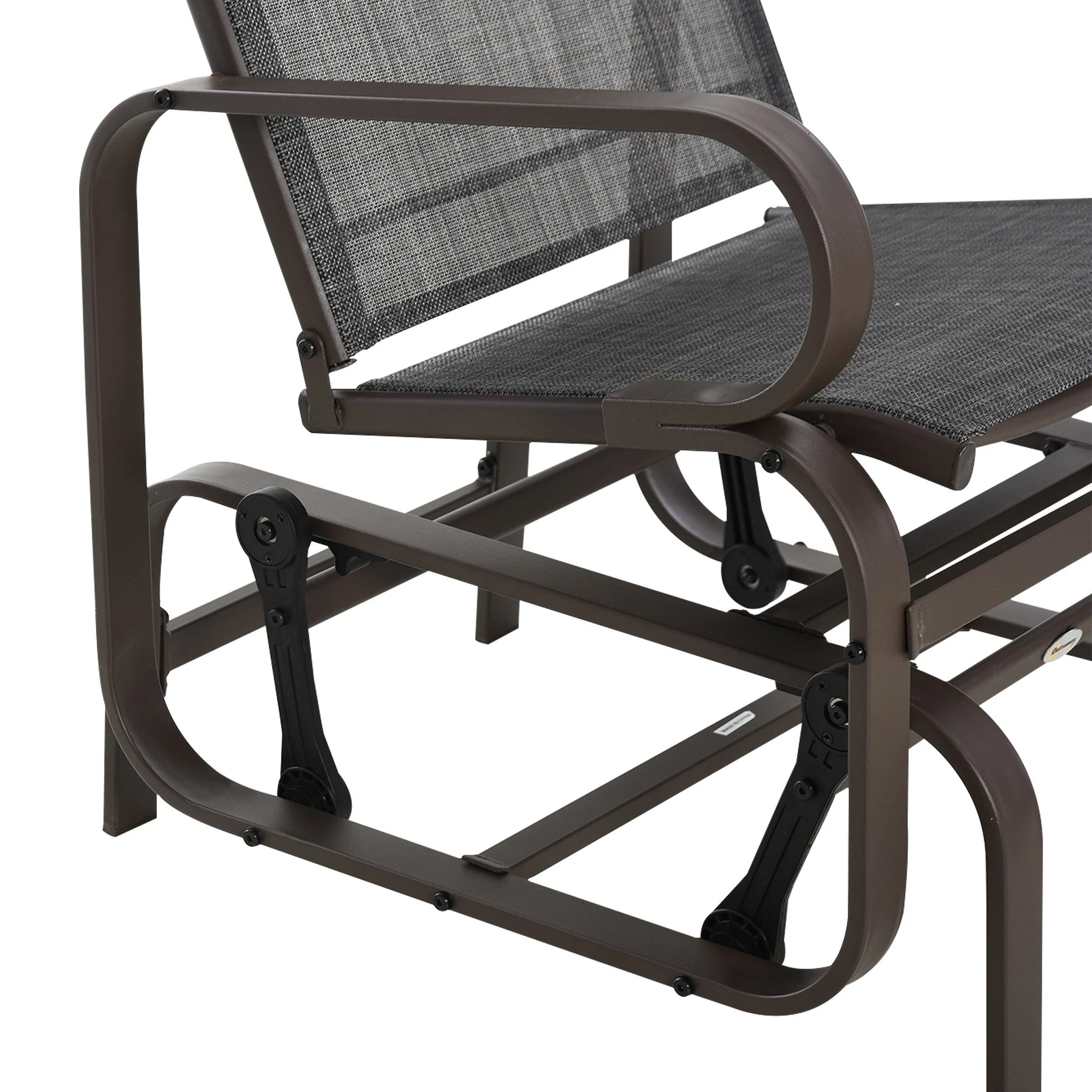 3-Piece Metal Outdoor Gliding Rocking Chair With Tea Table Patio Garden Comfortable Swing Chair Brown - Image 8