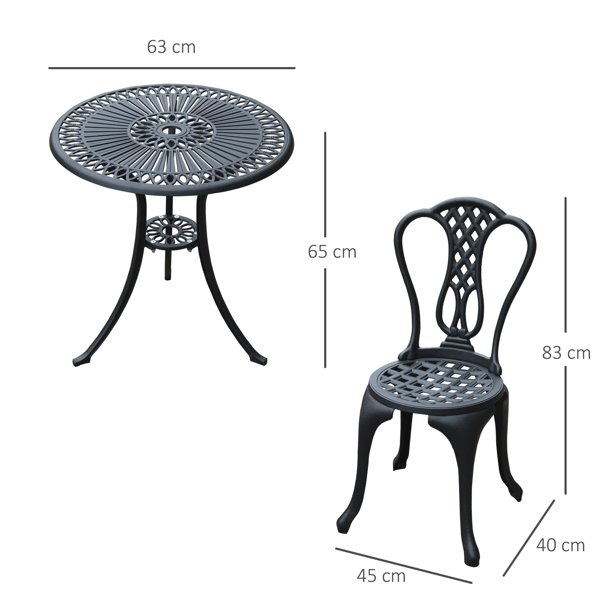 3-Piece Patio Cast Aluminium Bistro Set Garden Outdoor Furniture Table and Chairs Shabby Chic Style - Image 3