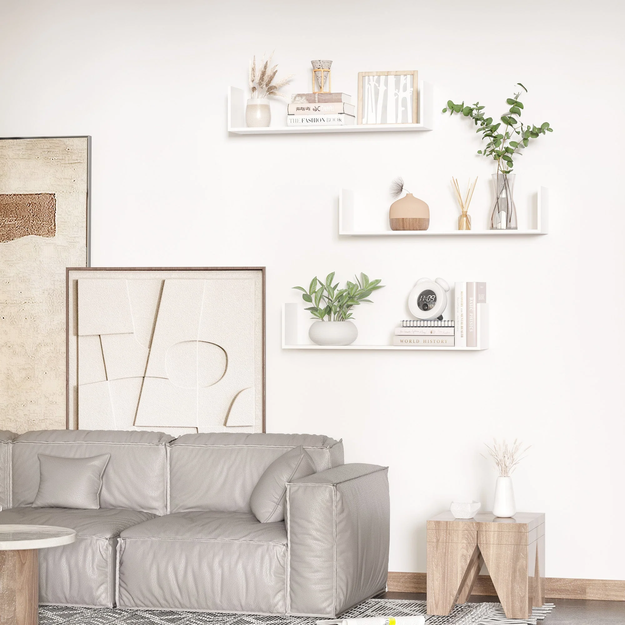 3-Piece U-Shaped Floating Shelves Wall Mount Bookshelf for Bedroom Kitchen - Image 2