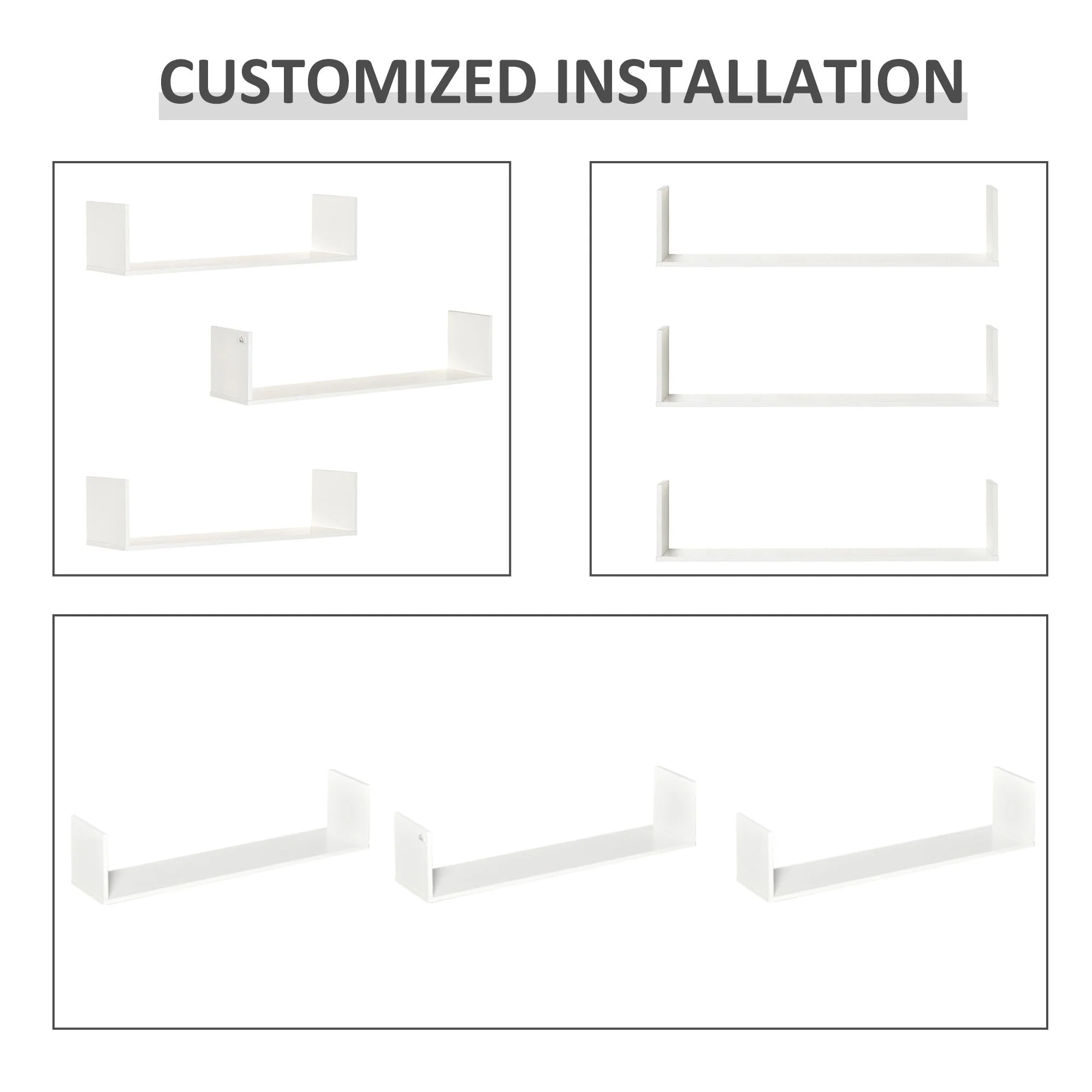 3-Piece U-Shaped Floating Shelves Wall Mount Bookshelf for Bedroom Kitchen - Image 5