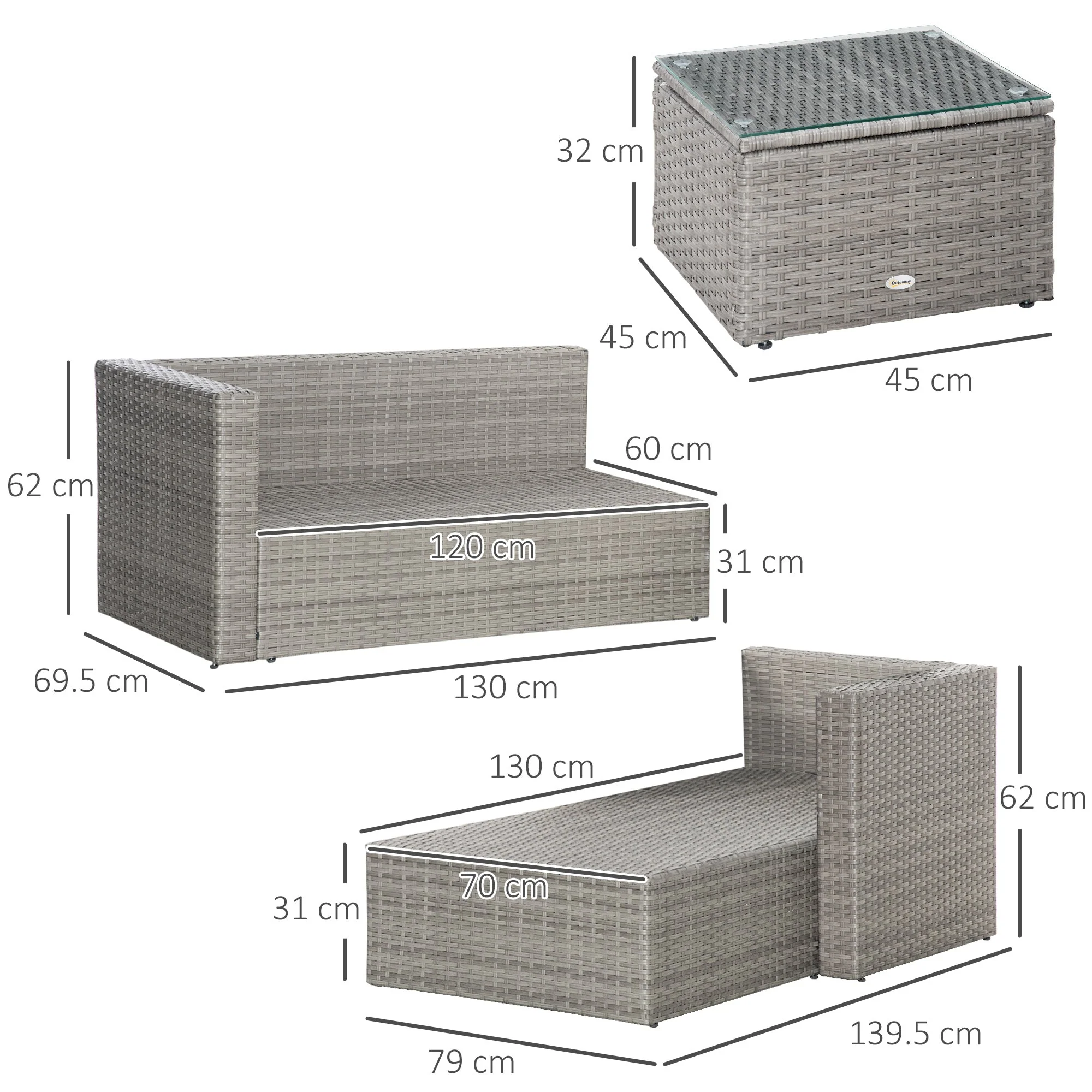 3-Pieces Outdoor PE Rattan Sofa Set - Image 3