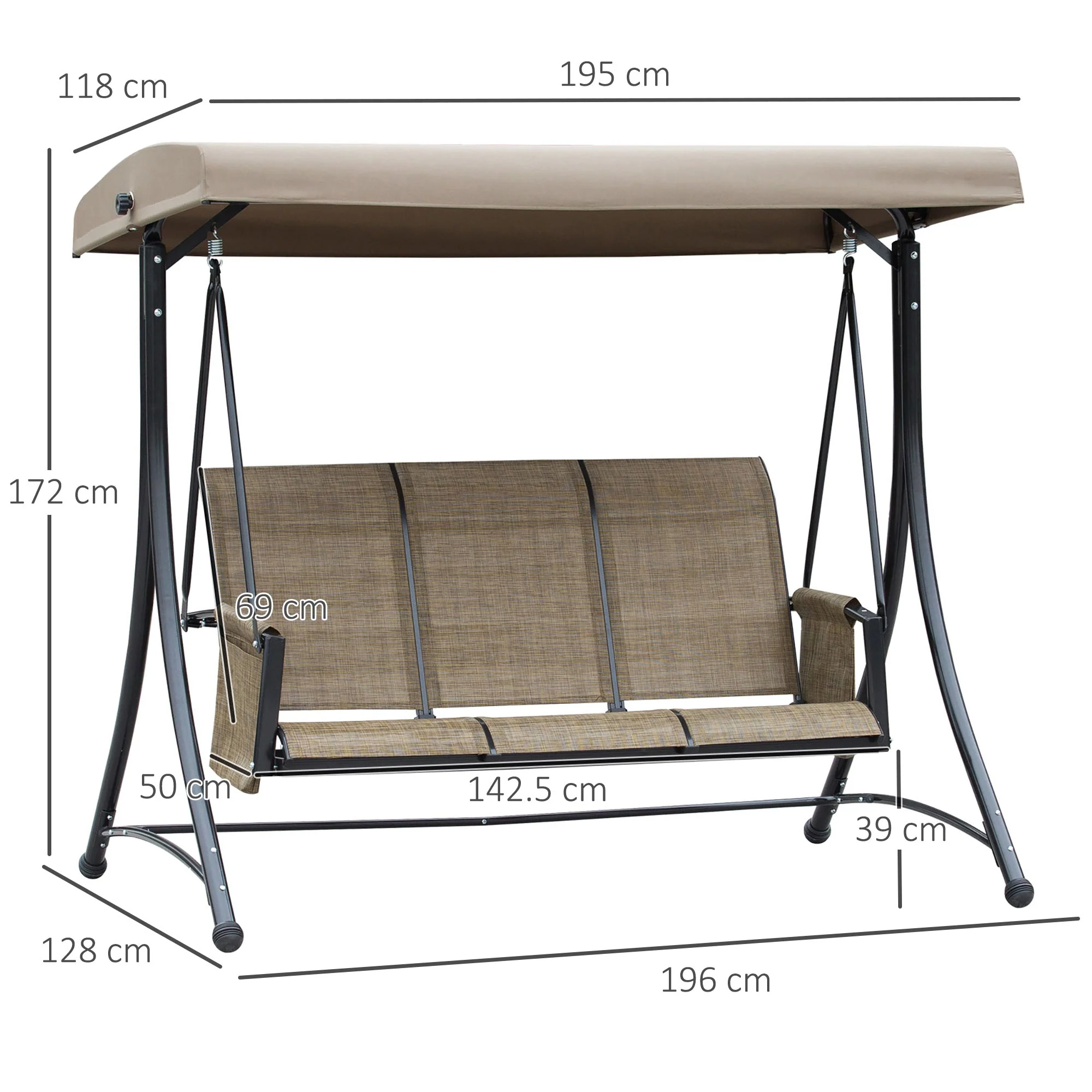 3 Seater Garden Swing Seat Outdoor Swing Chair with High Back Design - Image 3