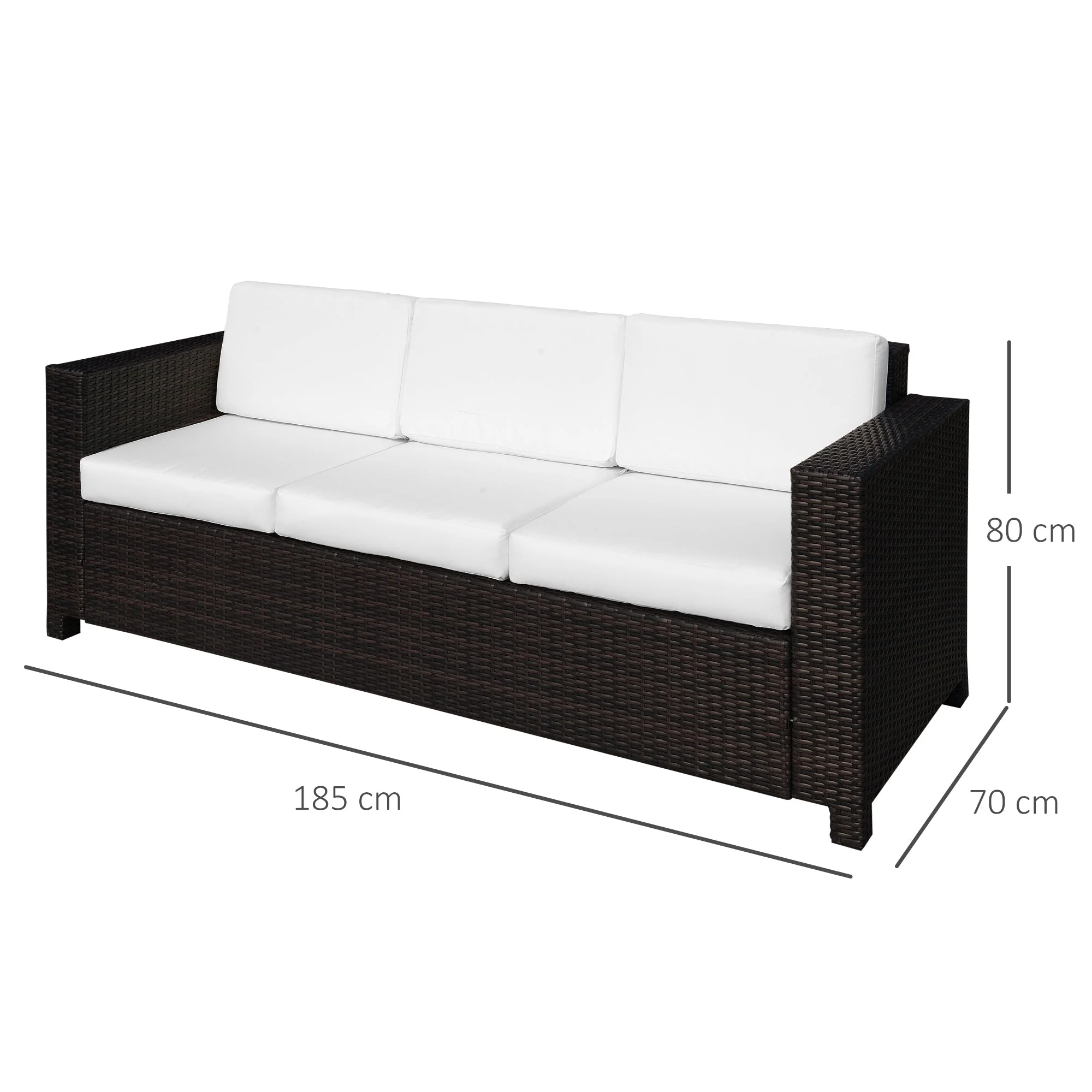 3 Seater Rattan Sofa All-Weather Wicker Weave Metal Frame Chair with Fire Resistant Cushio-Brown - Image 3