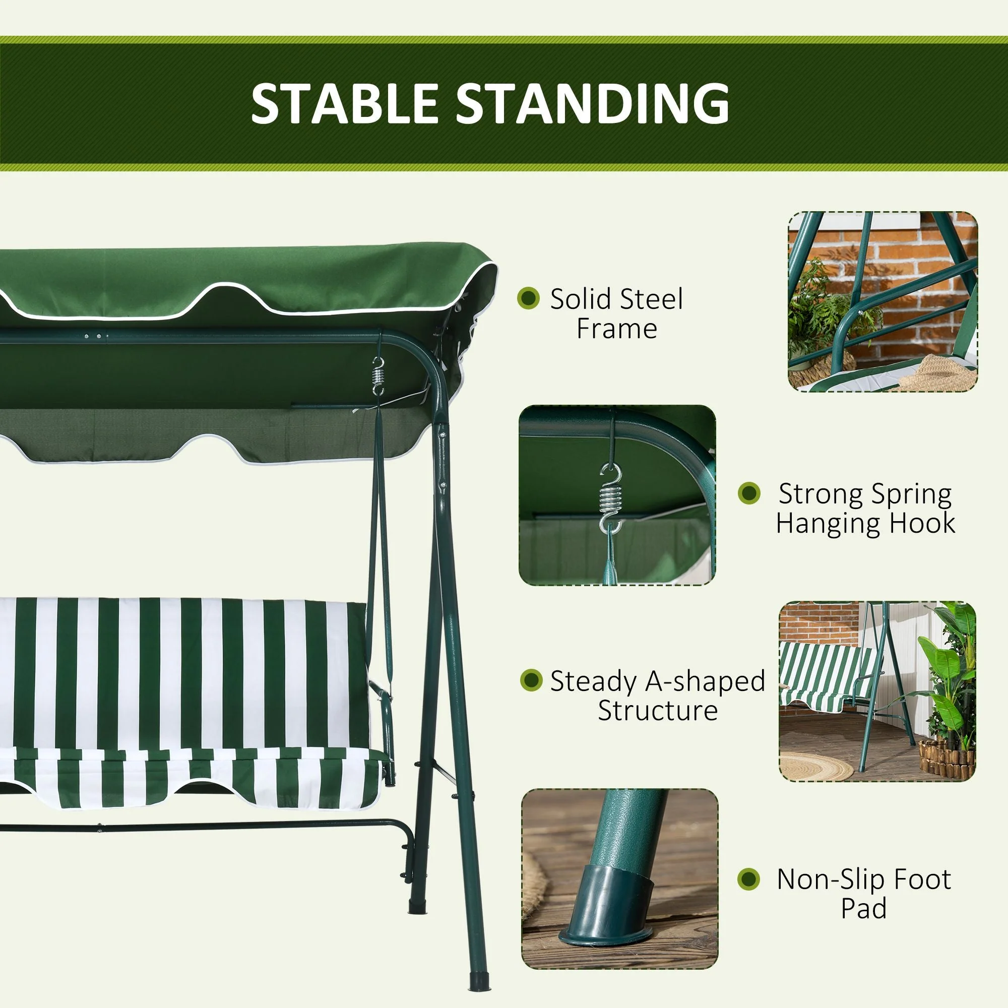 3 Seater Swing Chair with Adjustable Canopy - Image 5