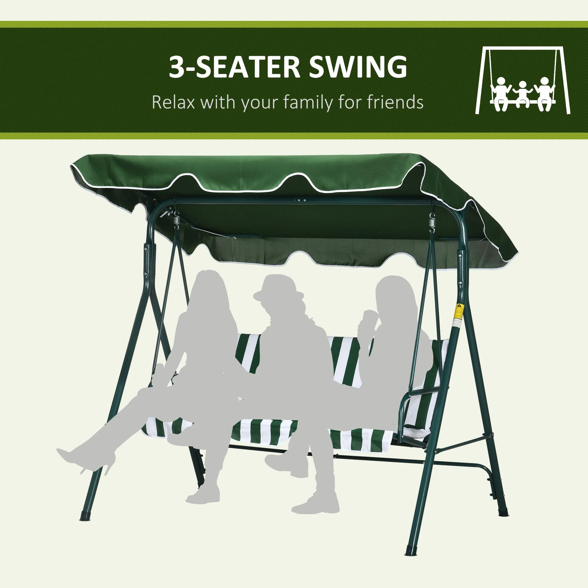 3 Seater Swing Chair with Adjustable Canopy - Image 6