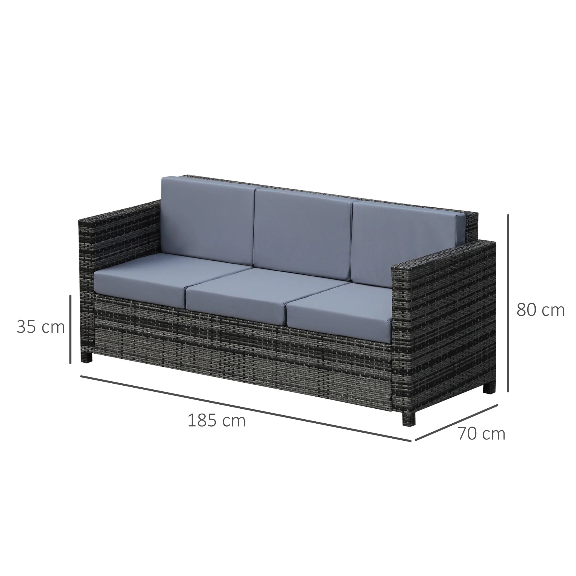 3 Seater Weather Resistant Outdoor Garden Rattan Sofa Grey - Image 3