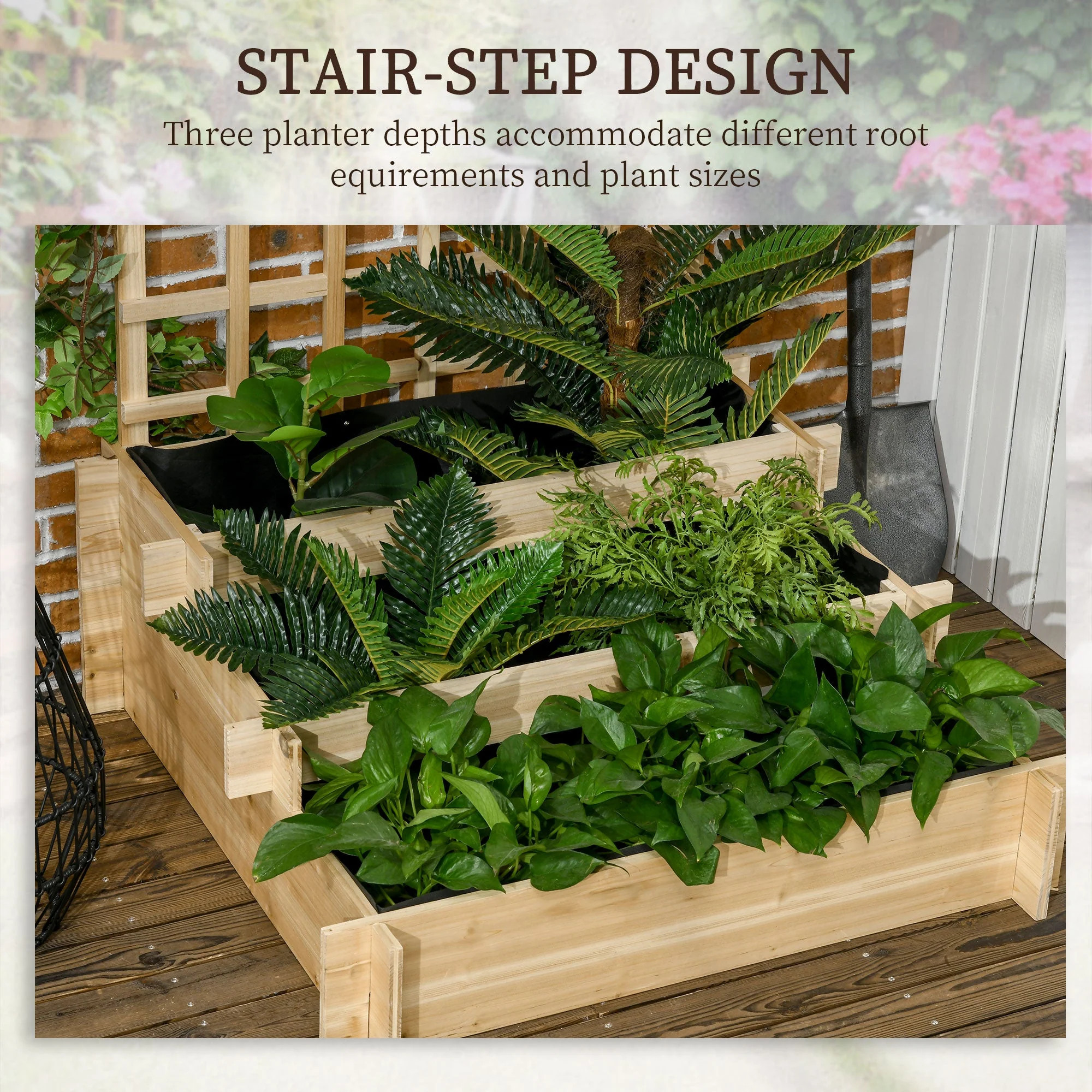3 Tier Garden Planters with Trellis for Vine Climbing - Image 4