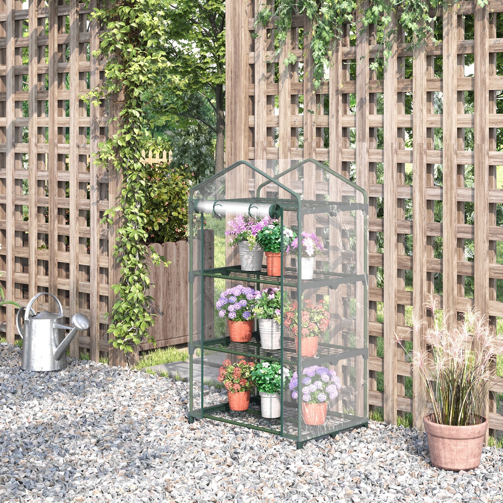 3 Tier Mini Greenhouse Portable Garden Grow House with Roll Up Door and Wire Shelves - Image 2