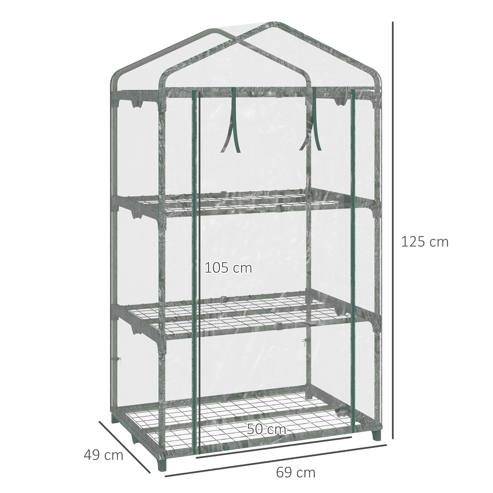 3 Tier Mini Greenhouse Portable Garden Grow House with Roll Up Door and Wire Shelves - Image 3