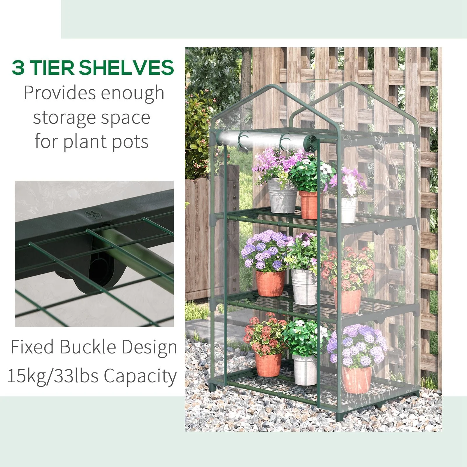 3 Tier Mini Greenhouse Portable Garden Grow House with Roll Up Door and Wire Shelves - Image 5