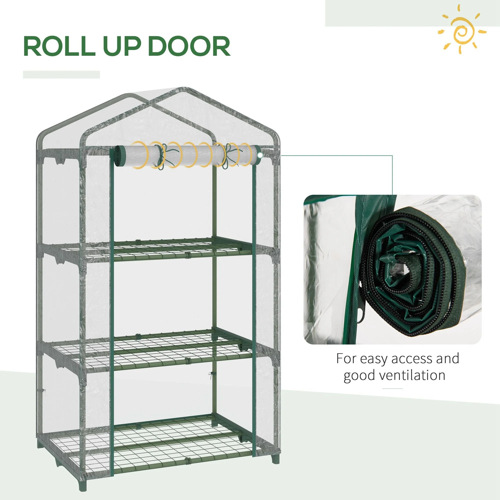 3 Tier Mini Greenhouse Portable Garden Grow House with Roll Up Door and Wire Shelves - Image 6