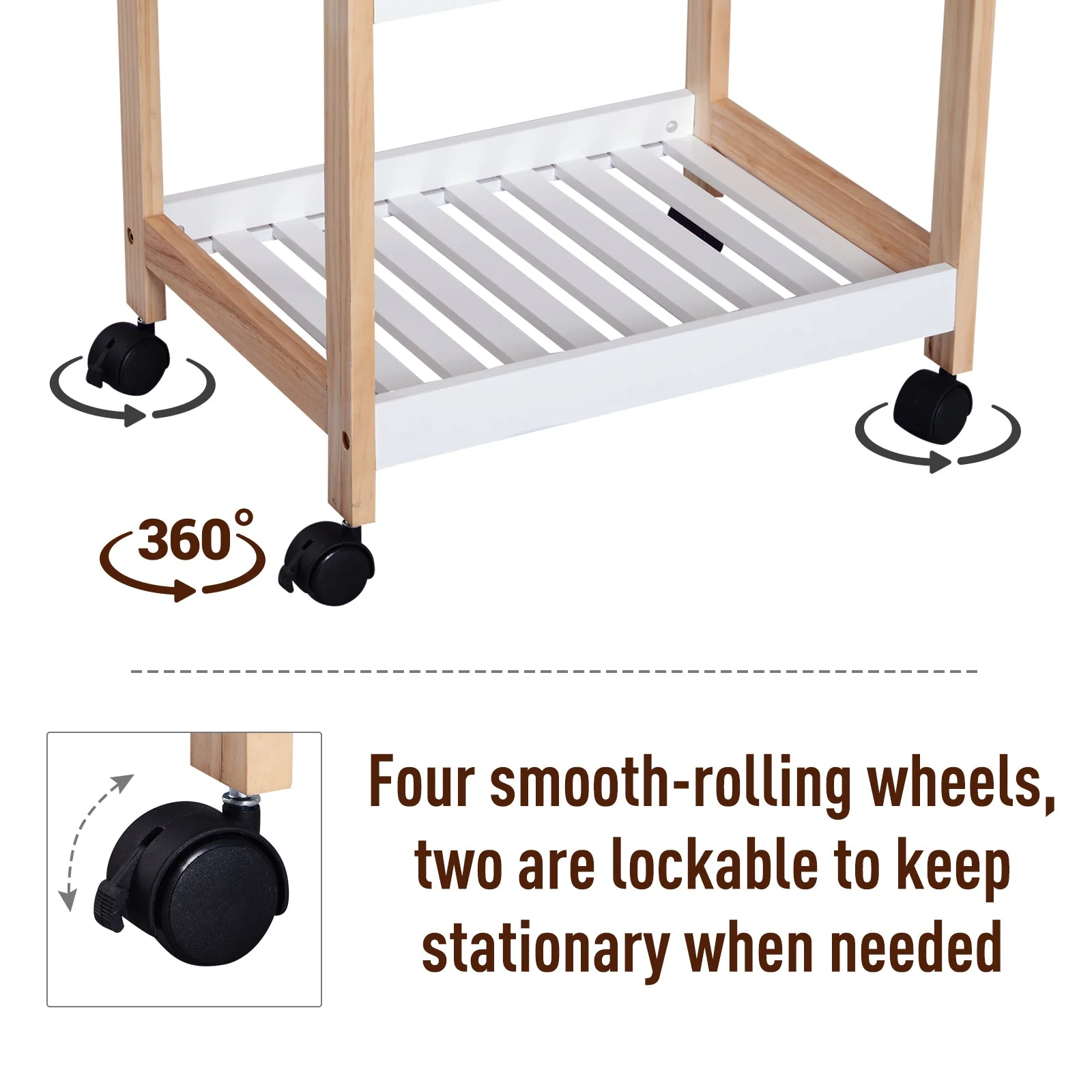 3-Tier Mobile Kitchen Trolley Cart Storage Shelves Rack Rolling Wheels White 46 x 35 x 74.5 cm - Image 5
