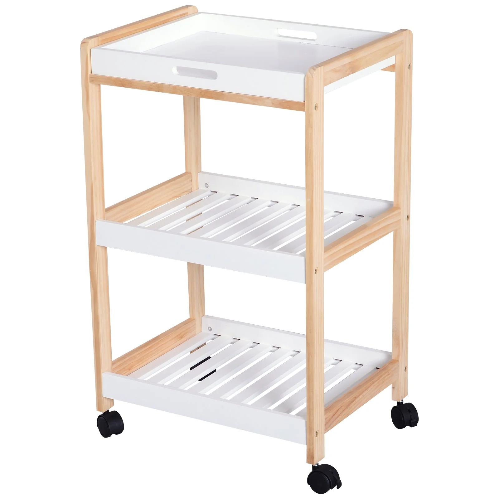3-Tier Mobile Kitchen Trolley Cart Storage Shelves Rack Rolling Wheels White 46 x 35 x 74.5 cm - Image 7