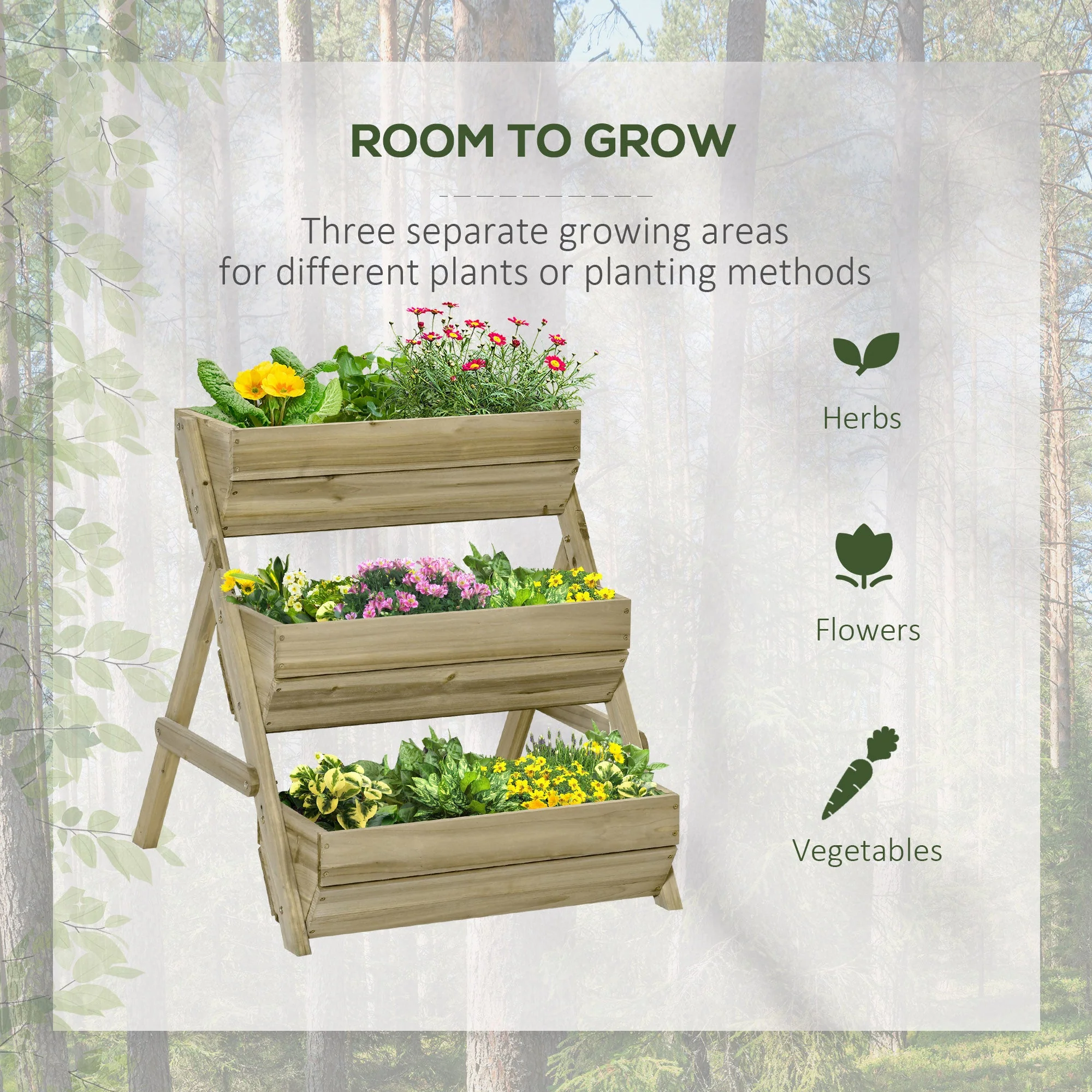 3 Tier Raised Garden Bed Wooden Elevated Planter Grow Box for Flower Herb Green - Image 4