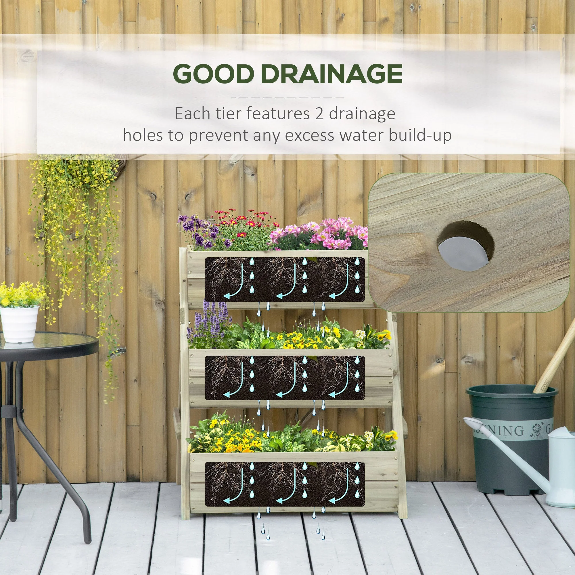 3 Tier Raised Garden Bed Wooden Elevated Planter Grow Box for Flower Herb Green - Image 5