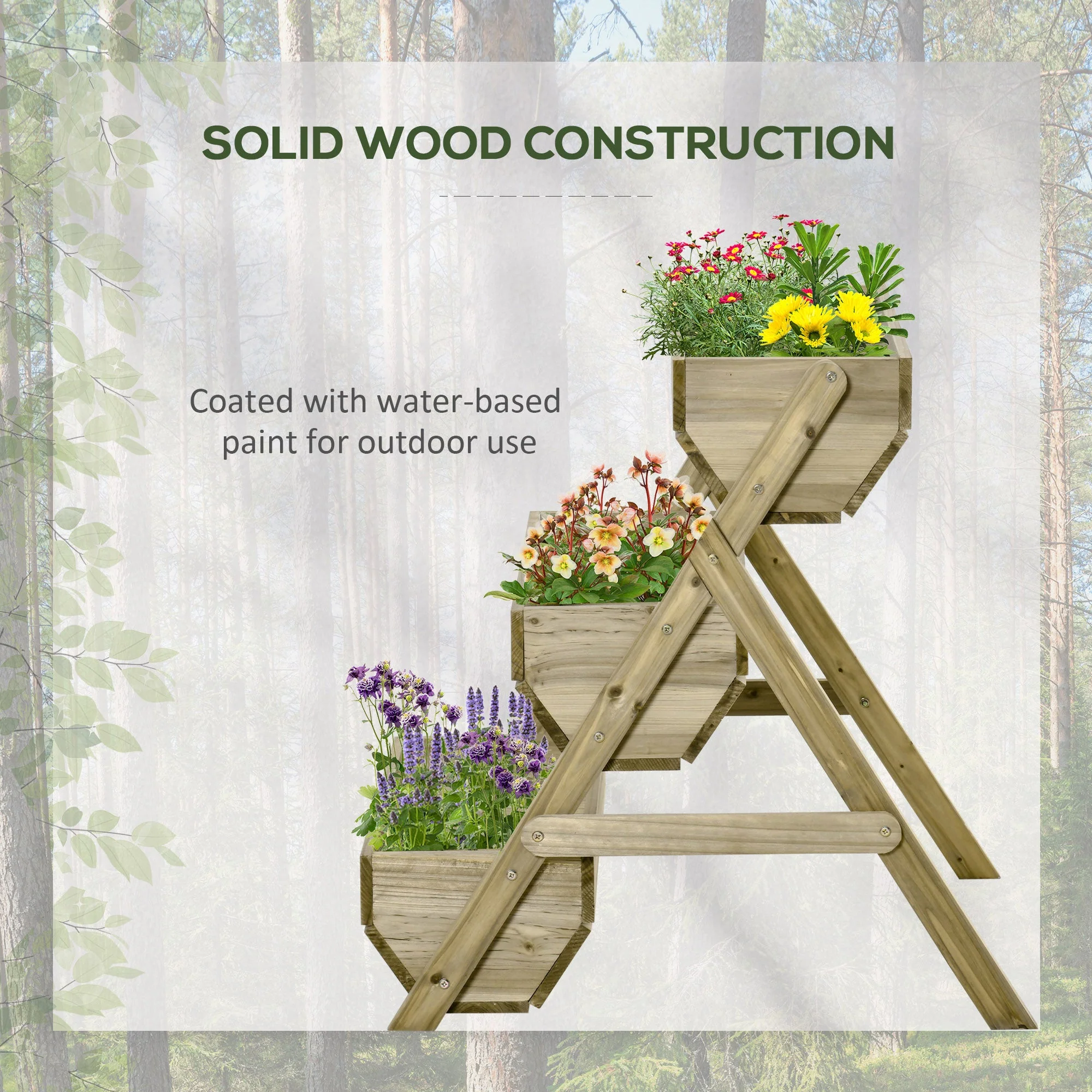 3 Tier Raised Garden Bed Wooden Elevated Planter Grow Box for Flower Herb Green - Image 6