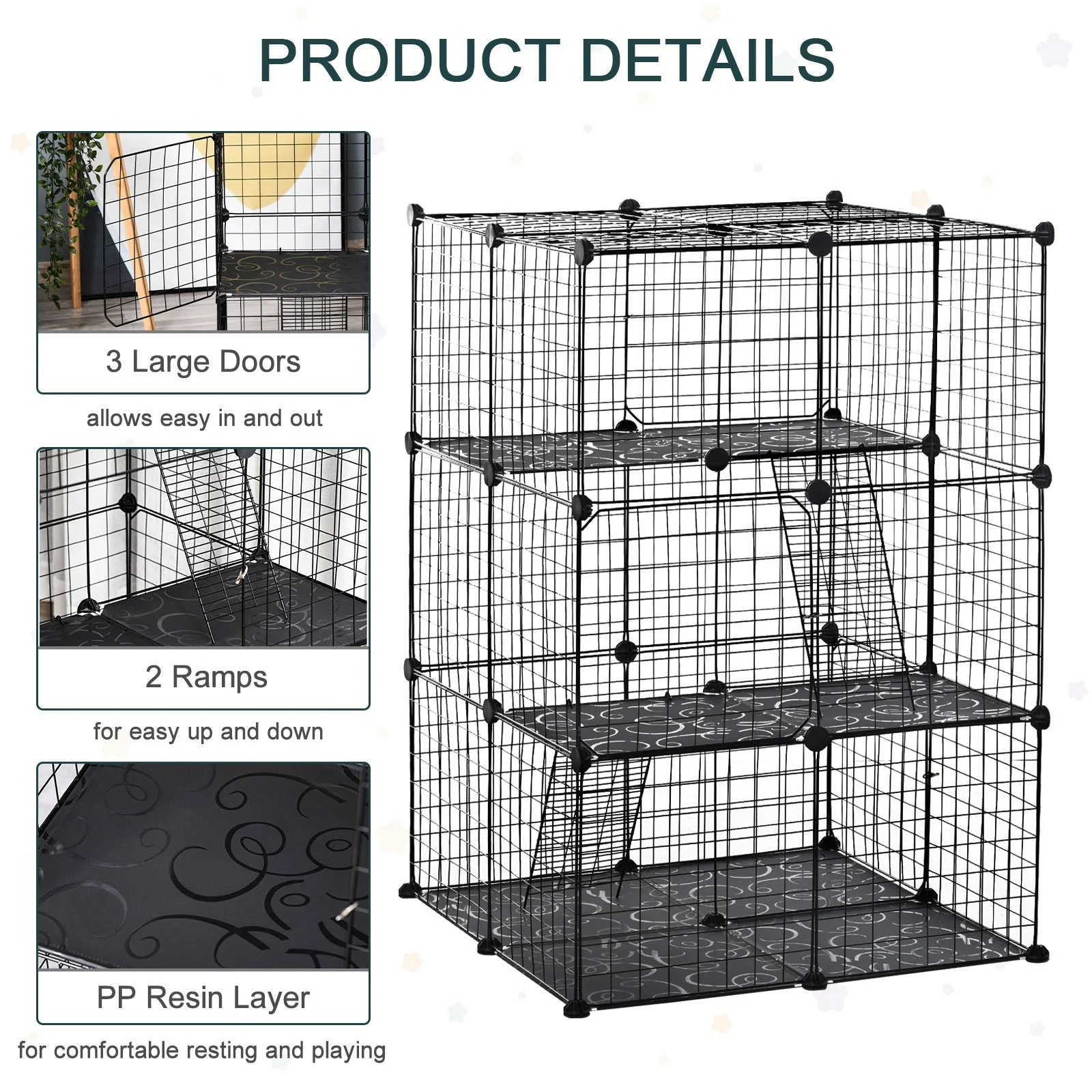 3 Tier Small Animal Cage Black by Pawhut - Image 4