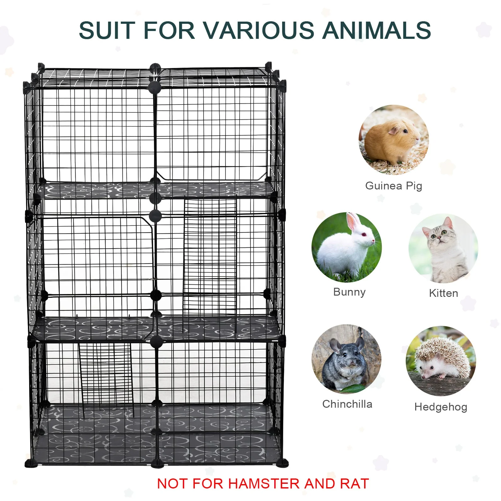 3 Tier Small Animal Cage Black by Pawhut - Image 7