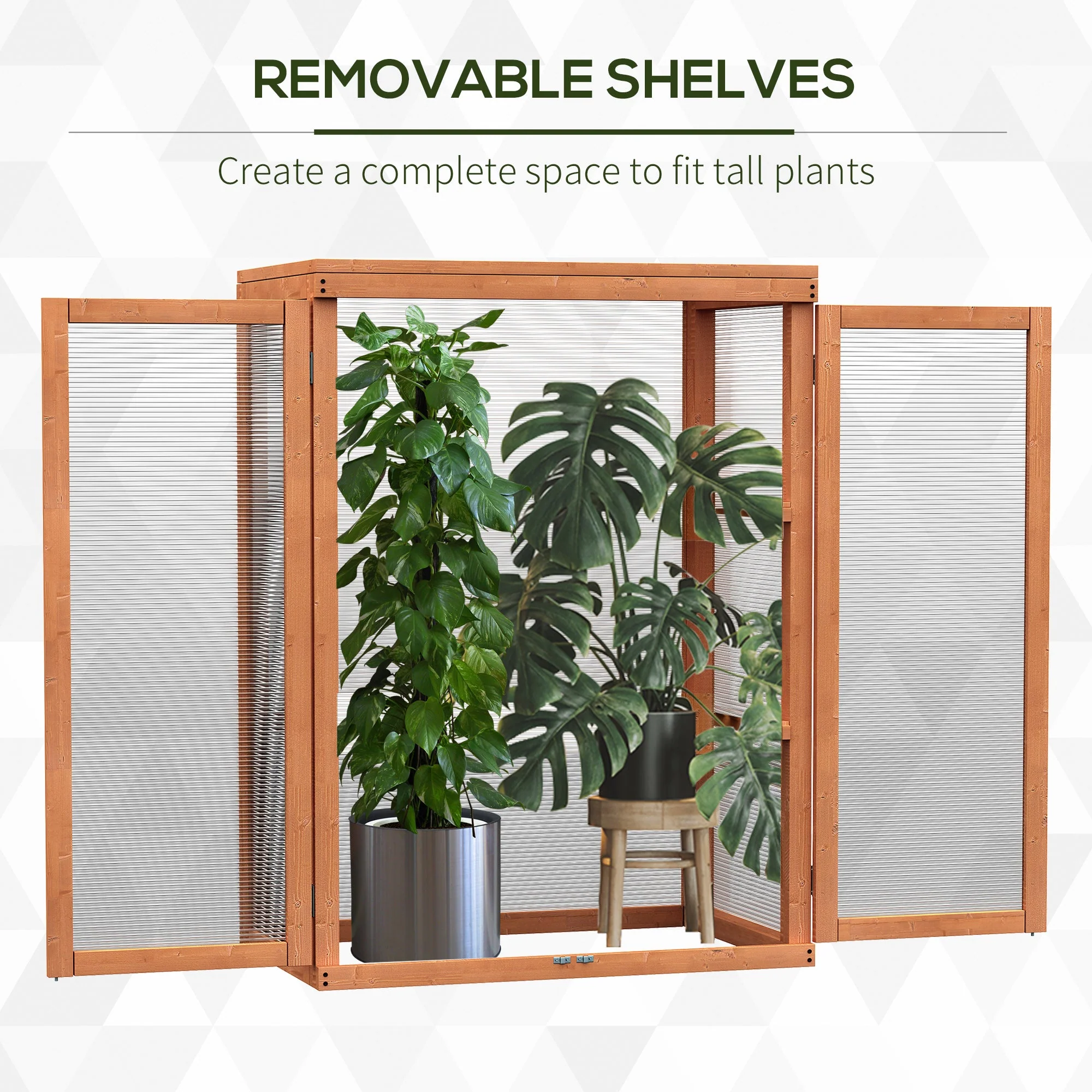 3-tier Wood Greenhouse Garden Polycarbonate Cold Frame Balcony Grow House w/ Storage Shelf for Plants - Image 7