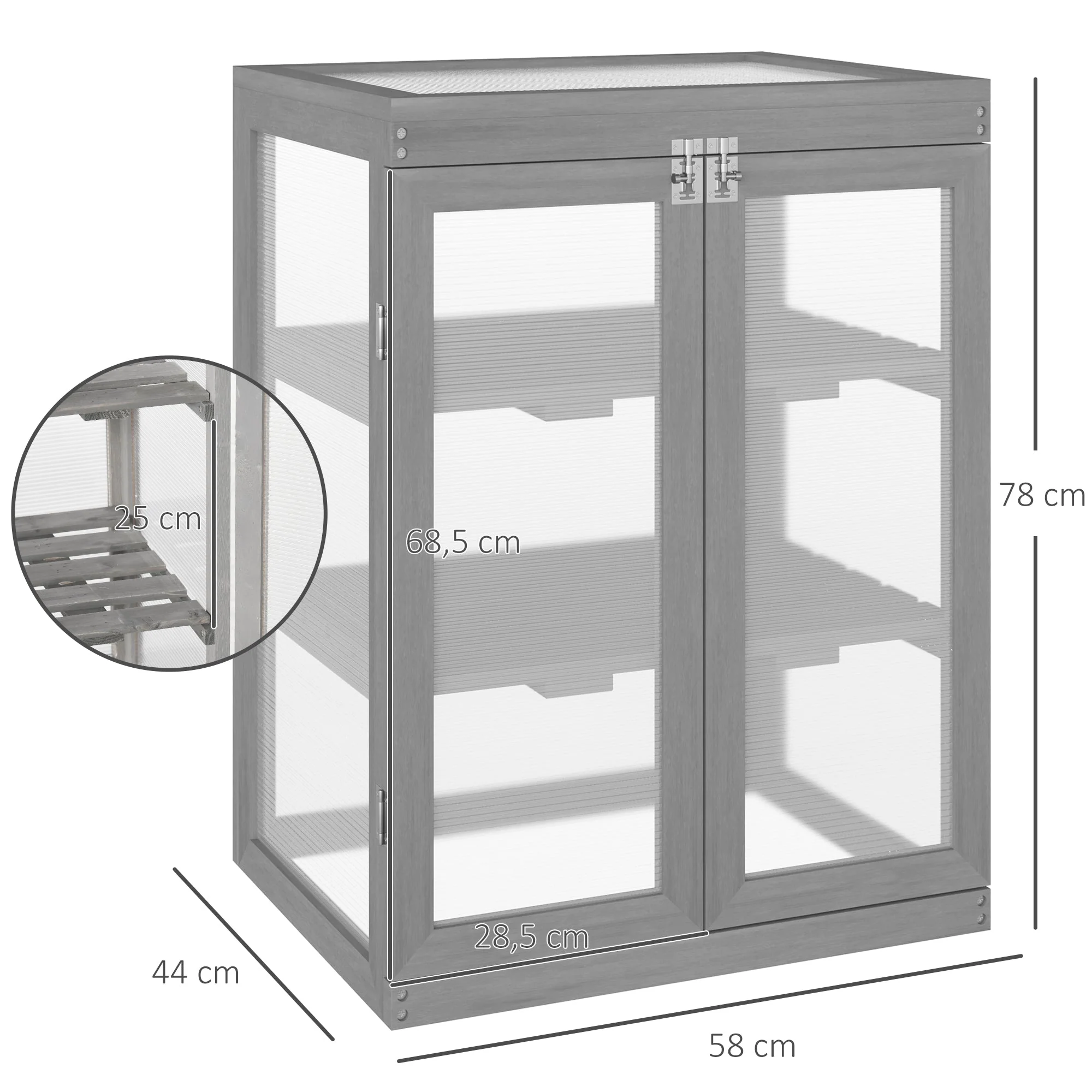3-tier Wood Greenhouse Garden Polycarbonate Cold Frame Grow House w/ Storage Shelf for Plants - Image 3