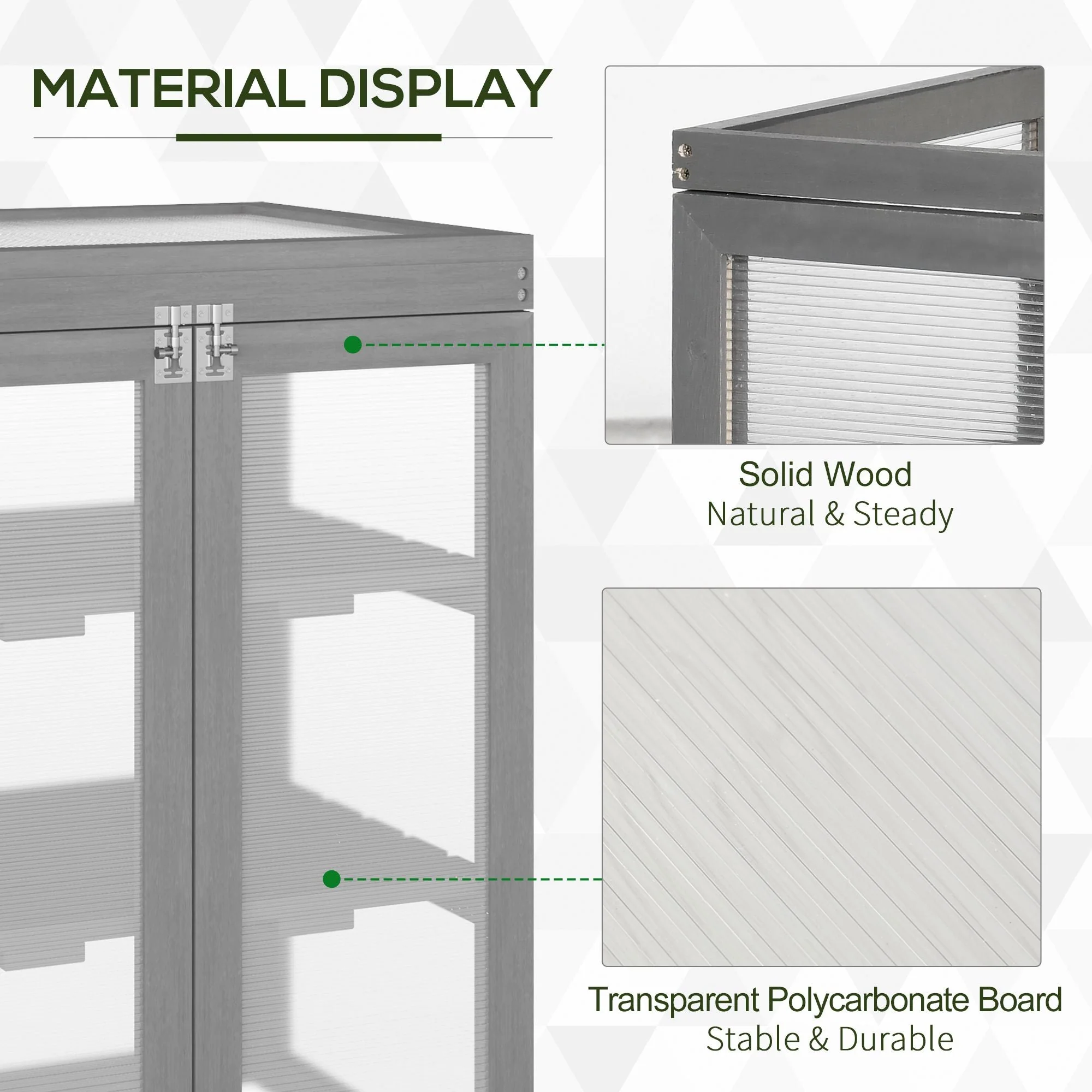 3-tier Wood Greenhouse Garden Polycarbonate Cold Frame Grow House w/ Storage Shelf for Plants - Image 4