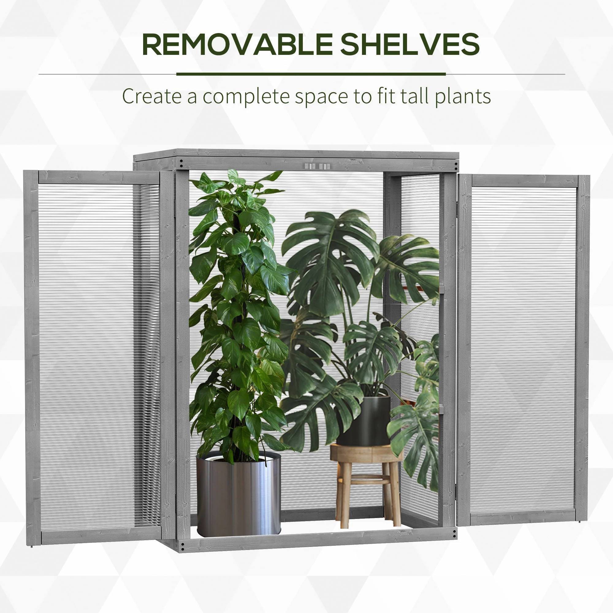 3-tier Wood Greenhouse Garden Polycarbonate Cold Frame Grow House w/ Storage Shelf for Plants - Image 7