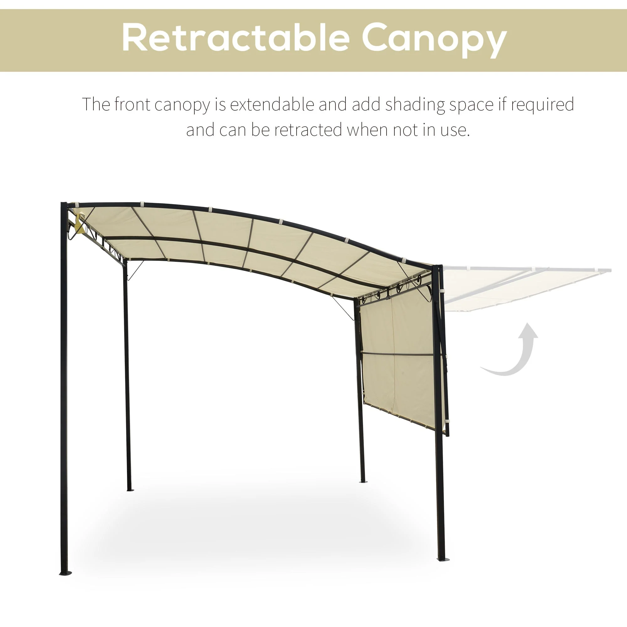 3 x 2.5m Patio Metal Gazebo Door Window Awning Wall Mount Canopy Outdoor Sunshade with Extended Shelter Cream White - Image 4