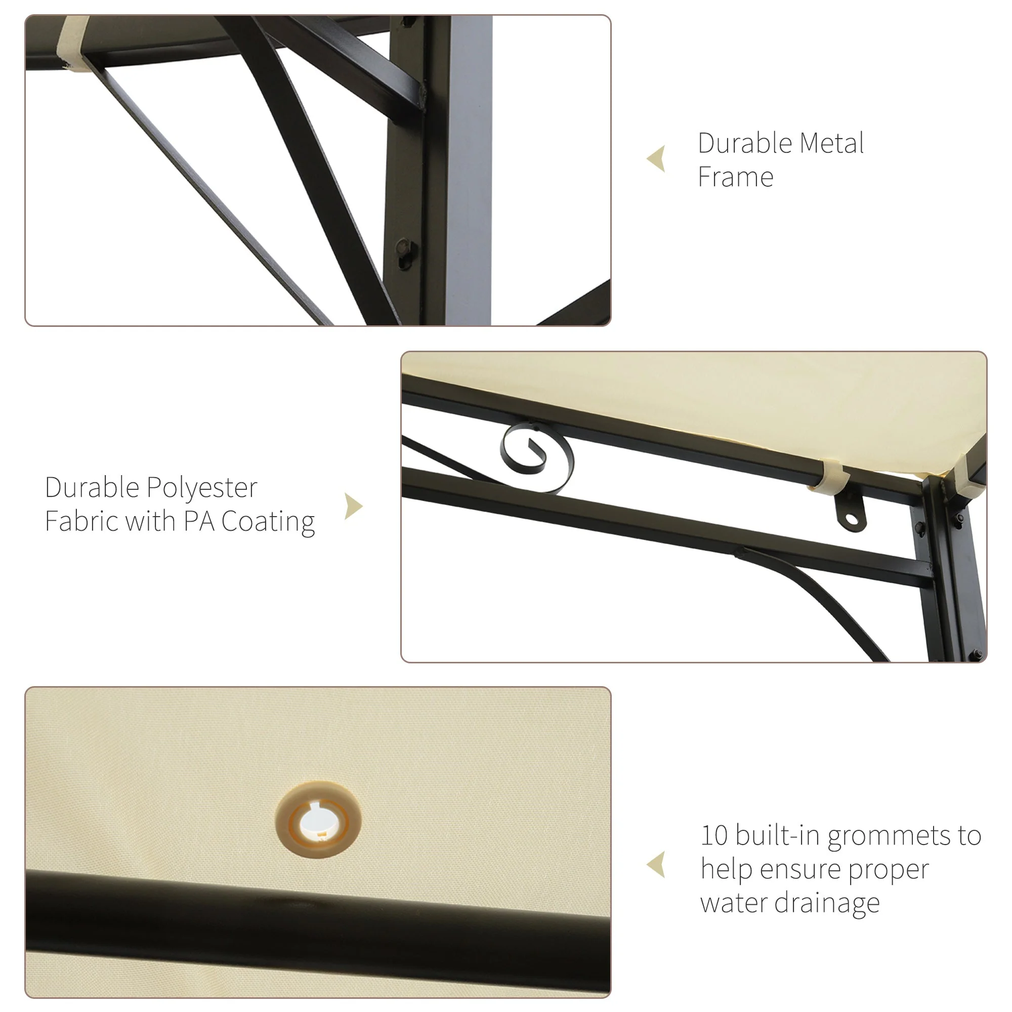 3 x 2.5m Patio Metal Gazebo Door Window Awning Wall Mount Canopy Outdoor Sunshade with Extended Shelter Cream White - Image 6