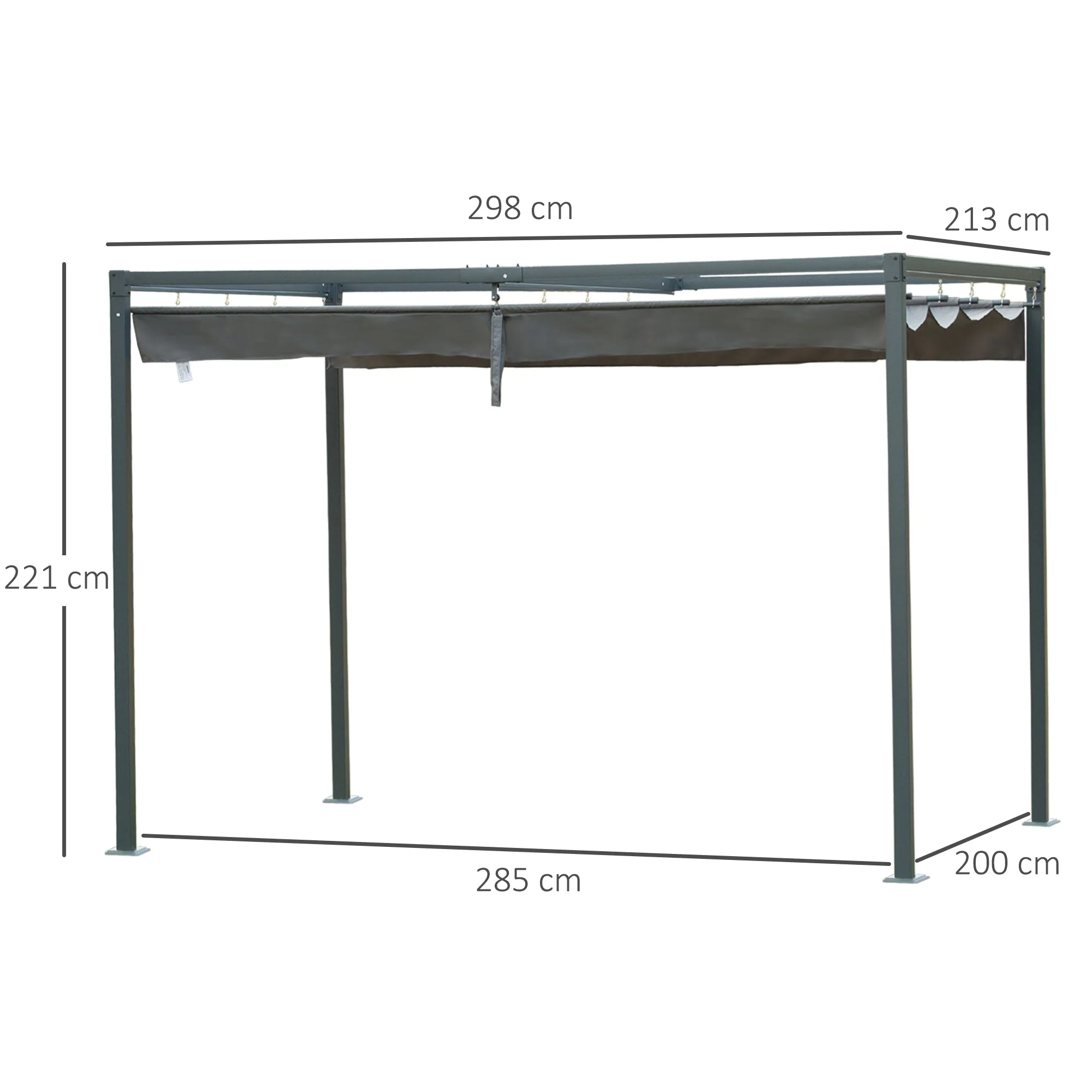 3 x 2m Metal Pergola Gazebo Patio Sun Shelter Grape Tent Retractable Canopy Grey - Image 2