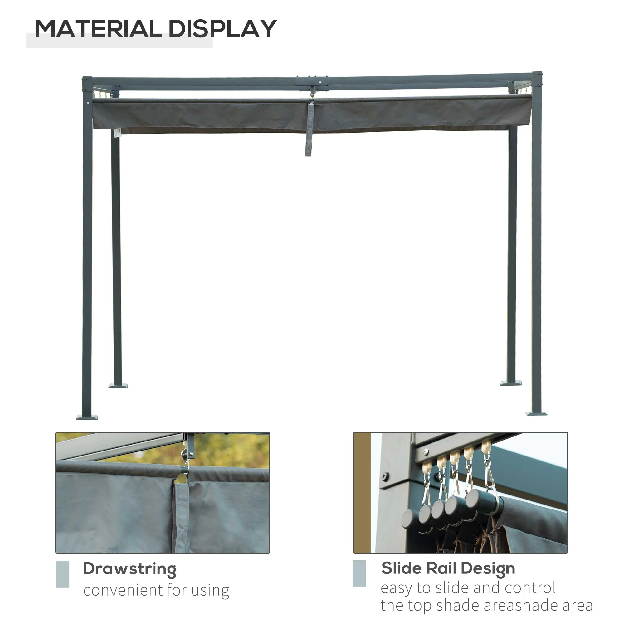 3 x 2m Metal Pergola Gazebo Patio Sun Shelter Grape Tent Retractable Canopy Grey - Image 3
