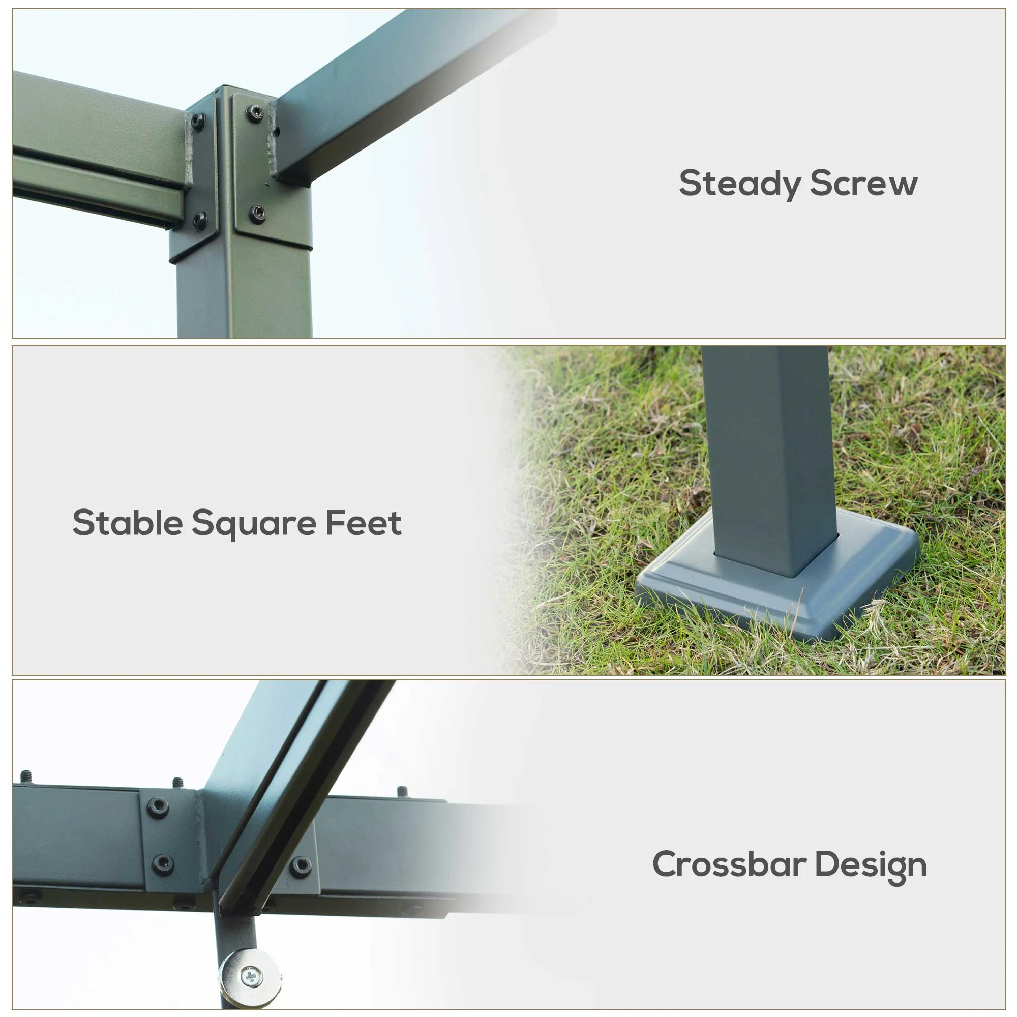 3 x 2m Metal Pergola Gazebo Patio Sun Shelter Grape Tent Retractable Canopy Grey - Image 4